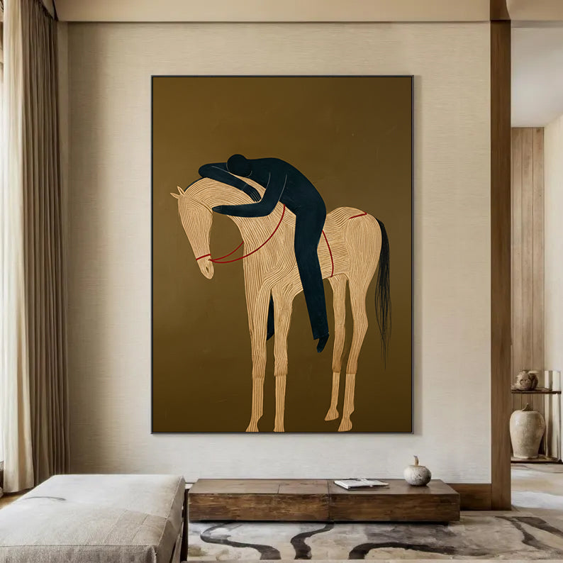 Minimalist Figure & Horse Painting Abstract Horse Art Equestrian Wall Art