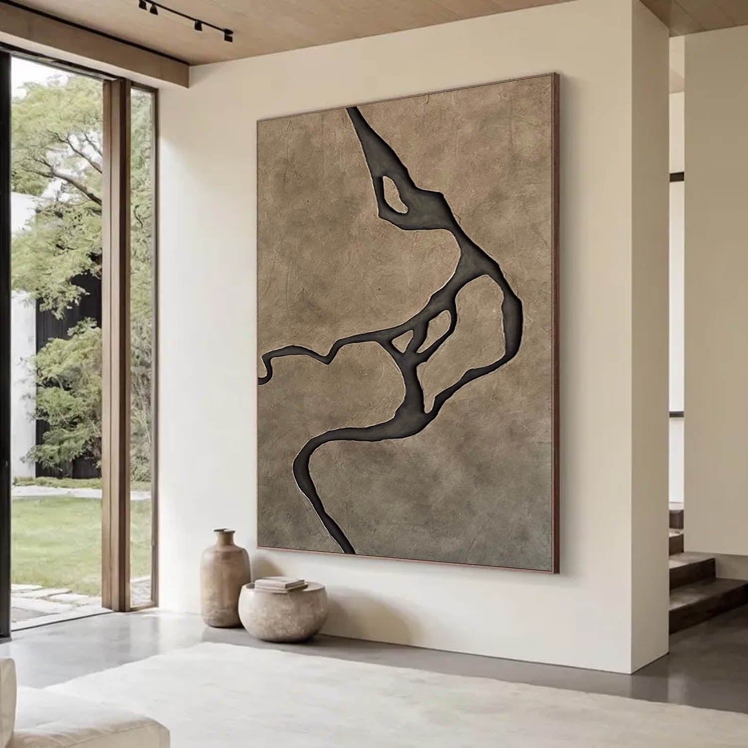 Hand-Carved River Veins Wood Wall Art - Wabi-Sabi 3D Relief Sculpture For Living Room Decor