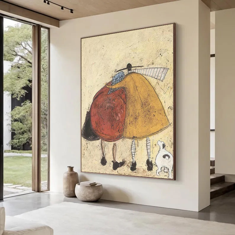 Modern Abstract Hugging Figures Canvas Art - Handcrafted Mid-Century Wall Decor for Living Room
