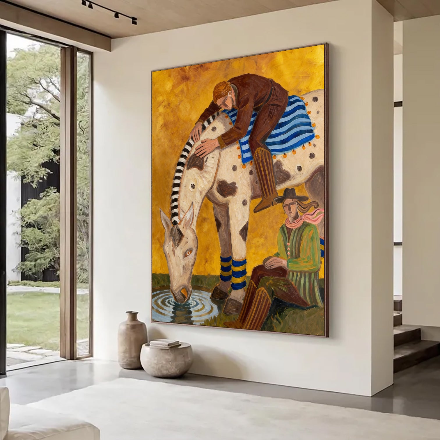 Modern Folk Art Horse Painting Contemporary Western Art Expressionist Equestrian Decor