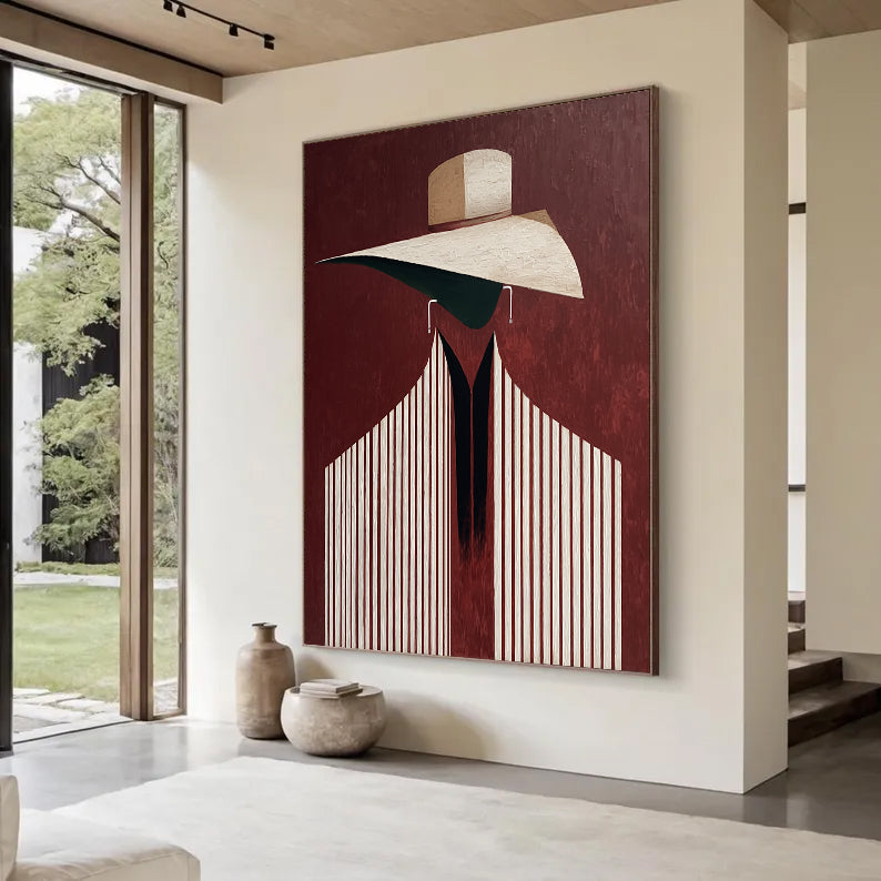Burgundy background Wall Art Contemporary Abstract Portrait Painting