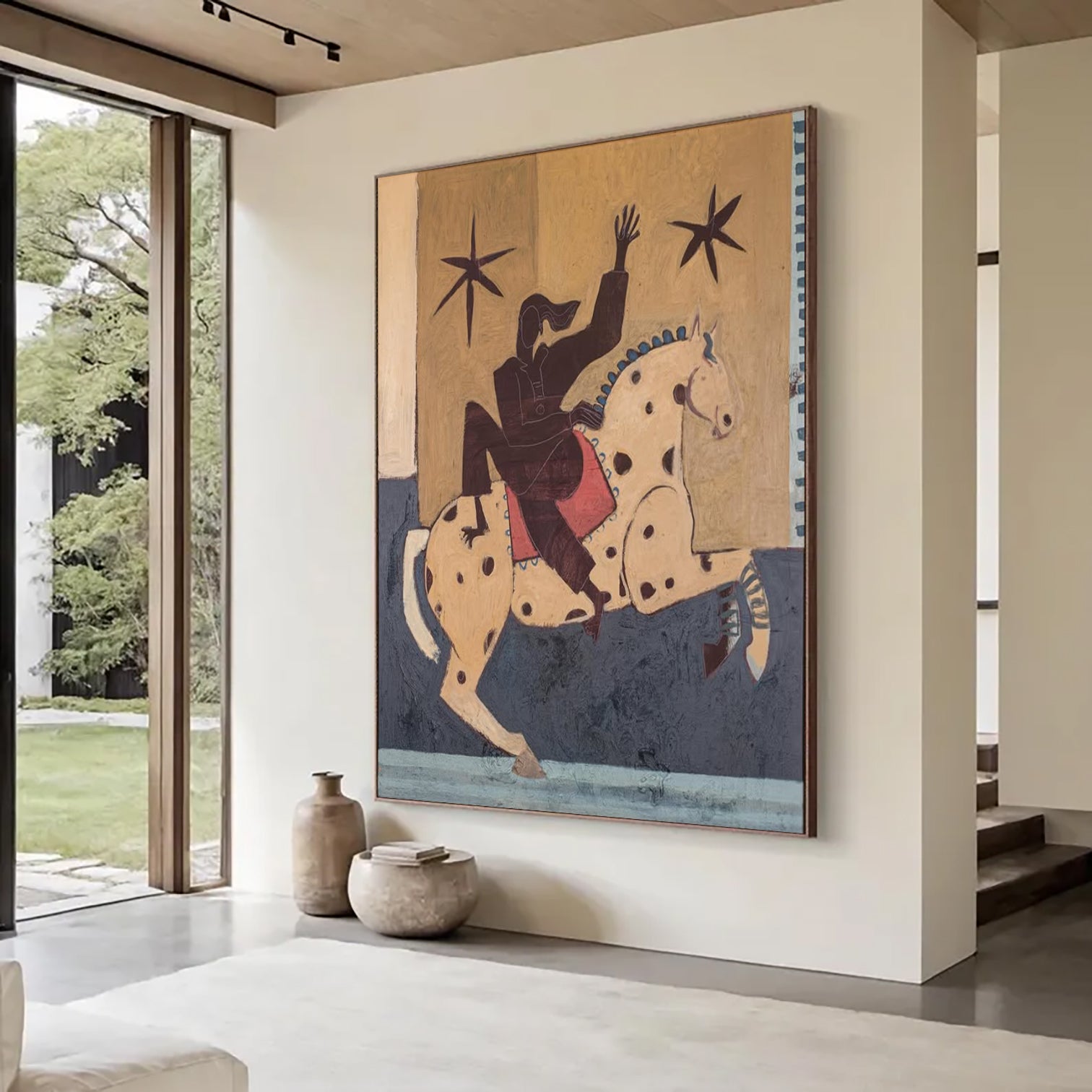 Mid Century Modern Horse Painting Equestrian Wall Art Boho Wall Art