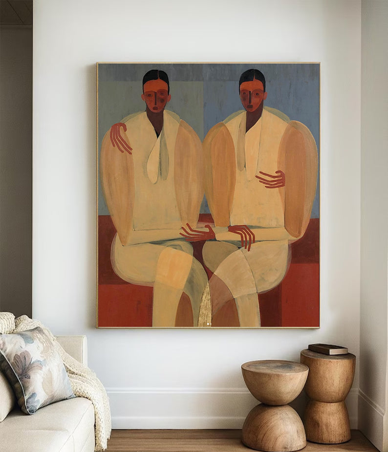 Stylized human figures painting, Contemporary abstract Portraits art