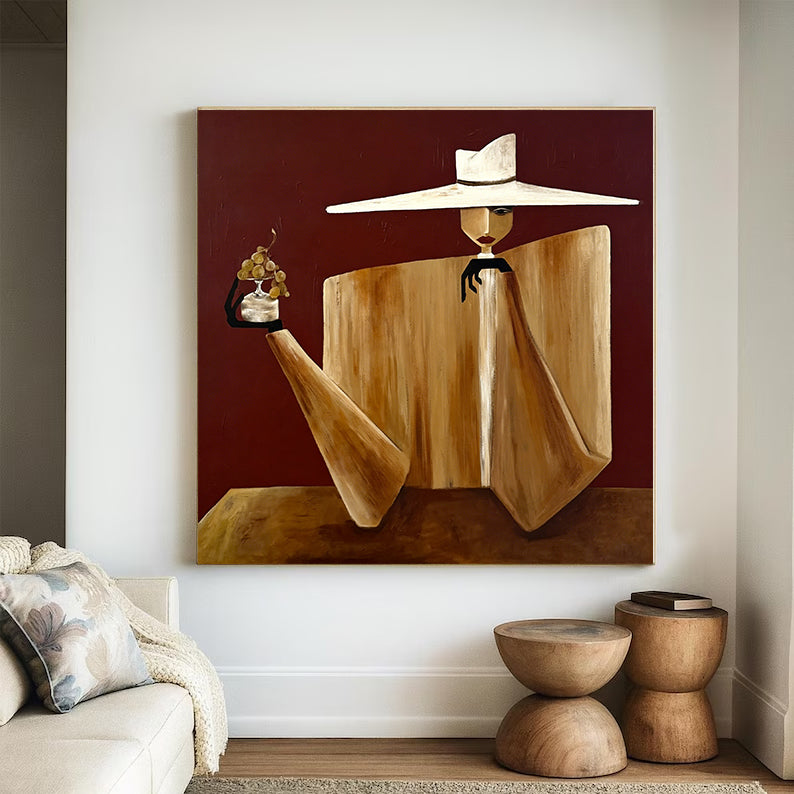 Mid-century Modern Lady Wall Painting Geometric Figure Painting