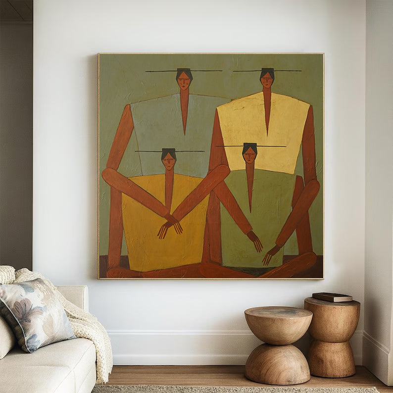 Earth-Toned Abstract Figurative Painting - Modern Folk Art Painting