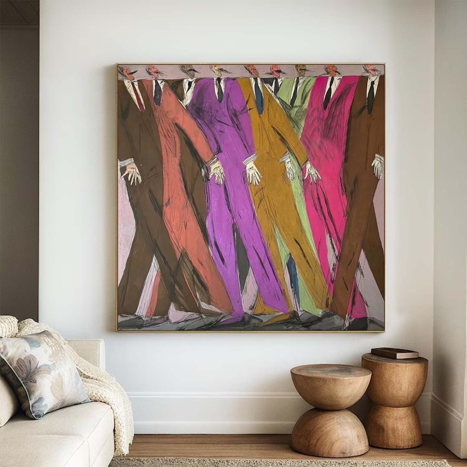 Hand-Painted Colorful Abstract Men Painting - Expressionist Figurative Wall Art for Creative Office