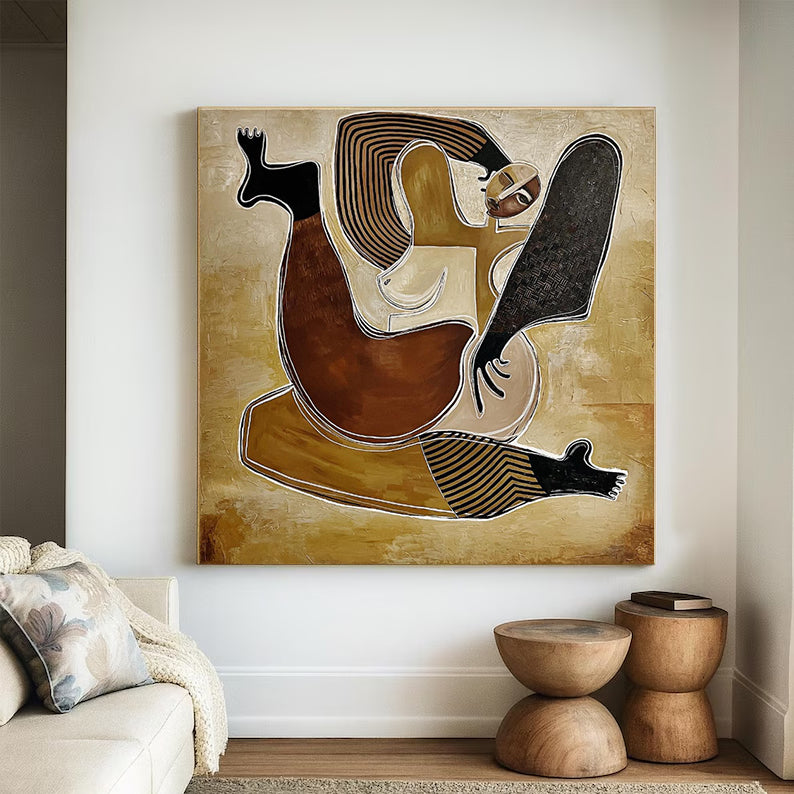 Retro-Style Figure Painting Mid-century Modern Abstract Figure Painting
