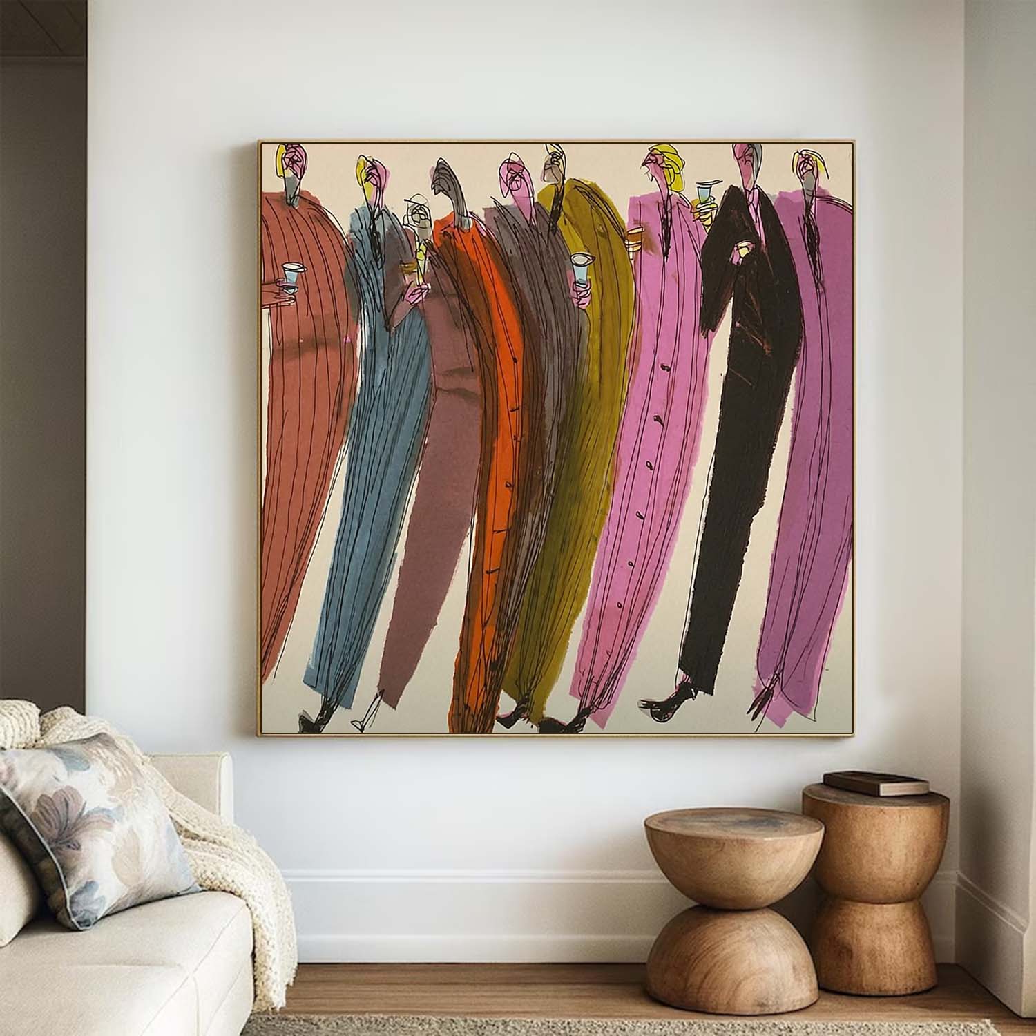 Modern Abstract Party Painting - Mid-Century Fashion Illustration Wall Art for Dining Decor