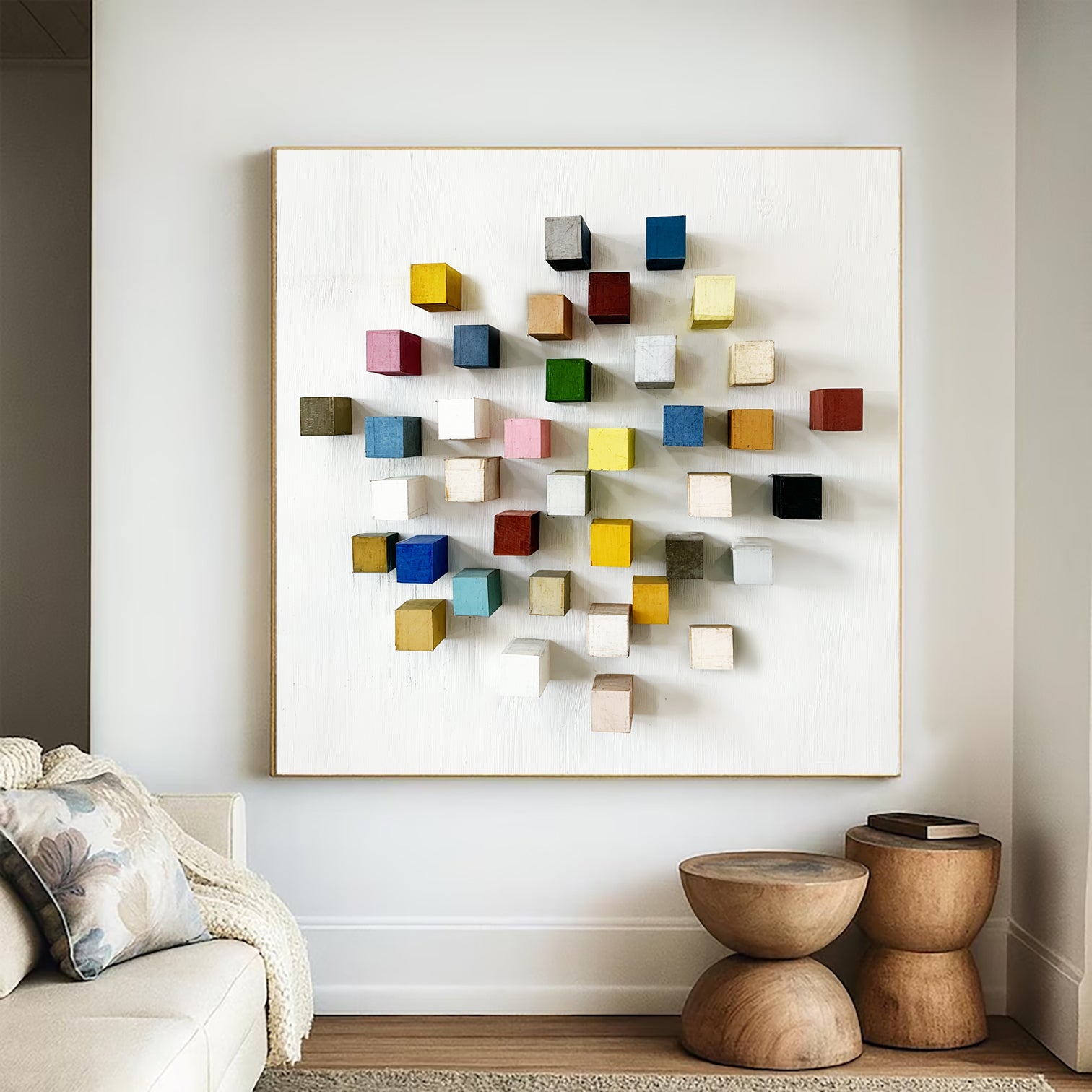 3D Mosaic Wood Textured Wall Decor Colorful wooden wall art