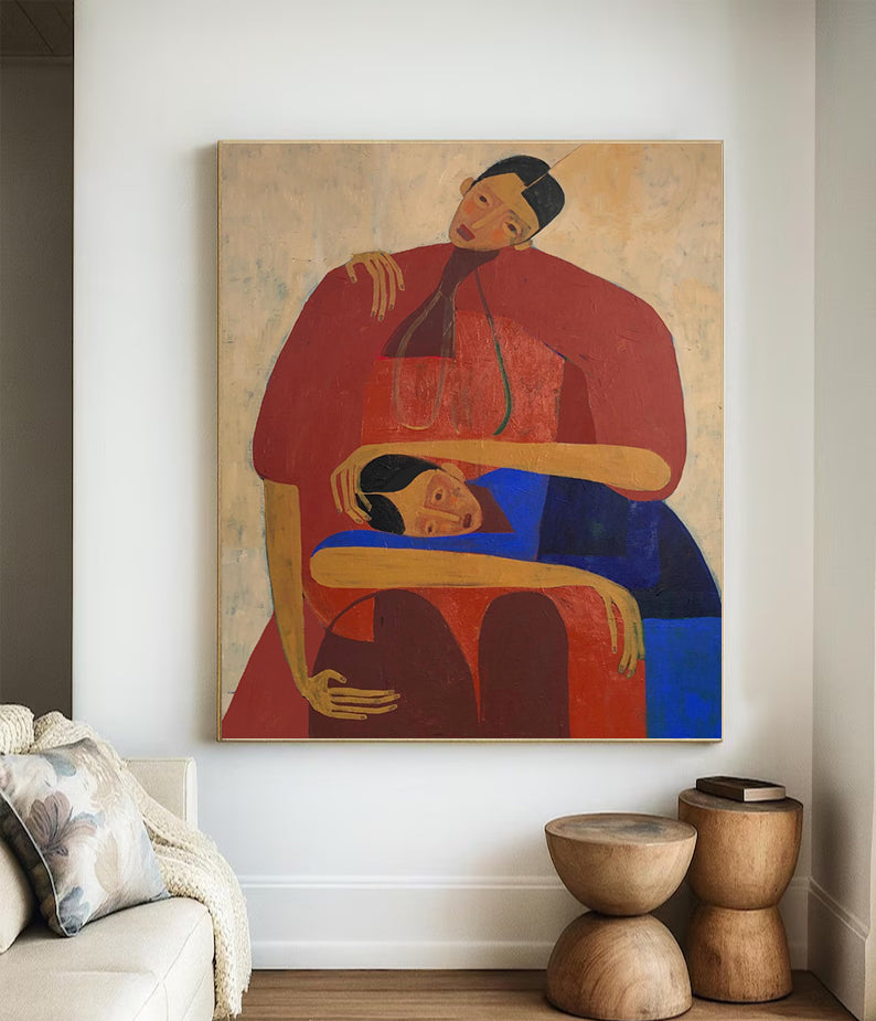 Stylized human figures painting, Contemporary abstract Portraits art