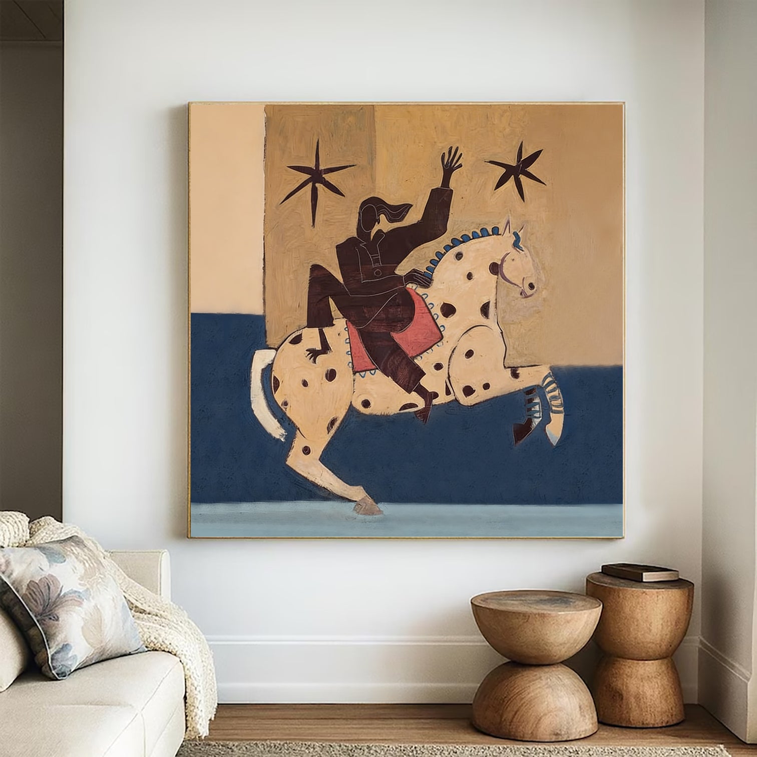 Modern Folk Art Painting Mid Century Modern Horse Equestrian Wall Art