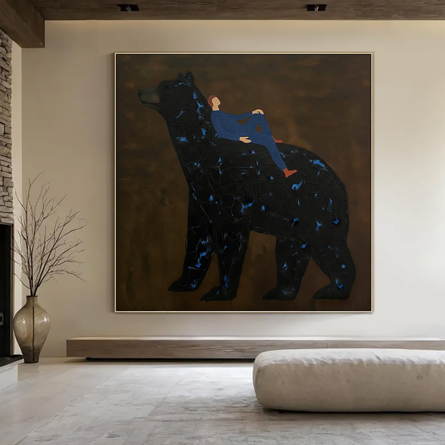 Surrealist Bear Art, Modern Impasto Painting, Abstract Animal Wall Decor, Dark Moody Art