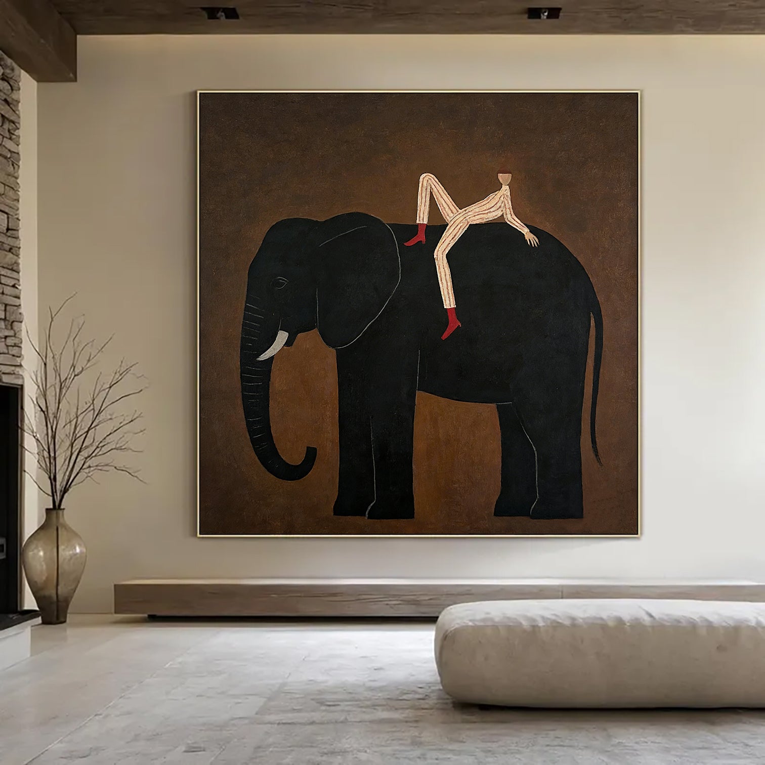 Surrealist Animal Portrait Wall Art Large Minimalist Surrealism Elephant Painting