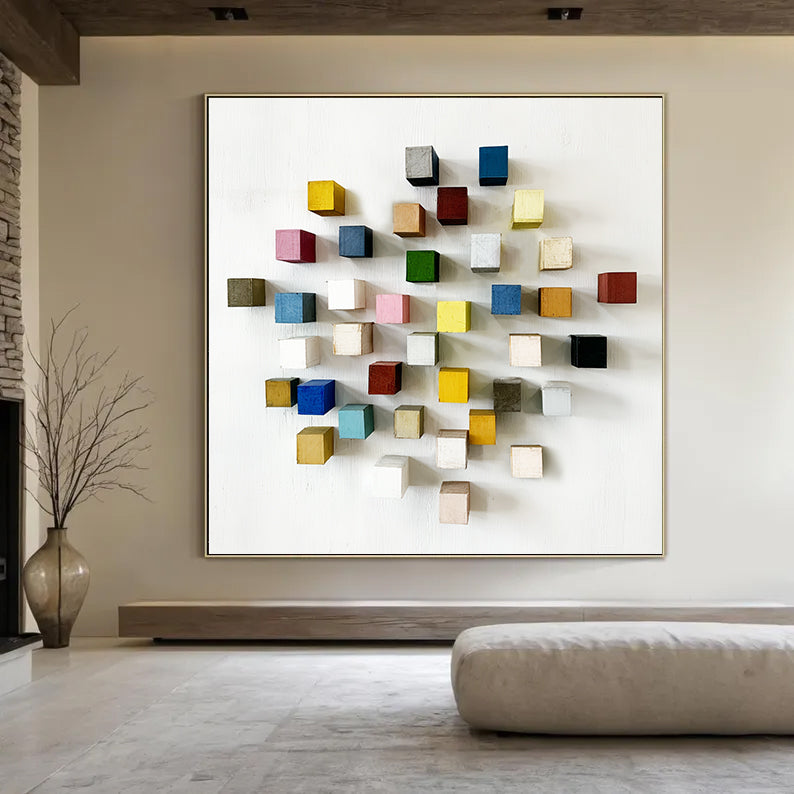 3D Mosaic Wood Textured Wall Decor Colorful wooden wall art