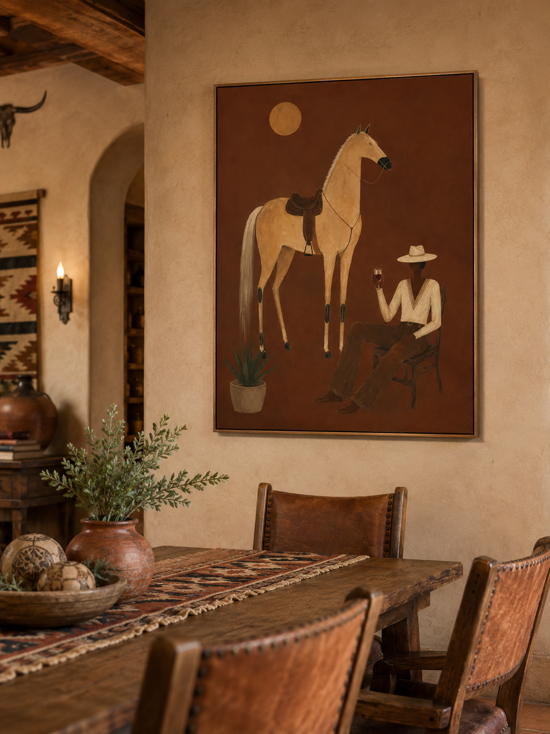 Surrealist Vintage Horse And Gentleman Painting Original Canvas Wall Art For Modern Home Office Decor