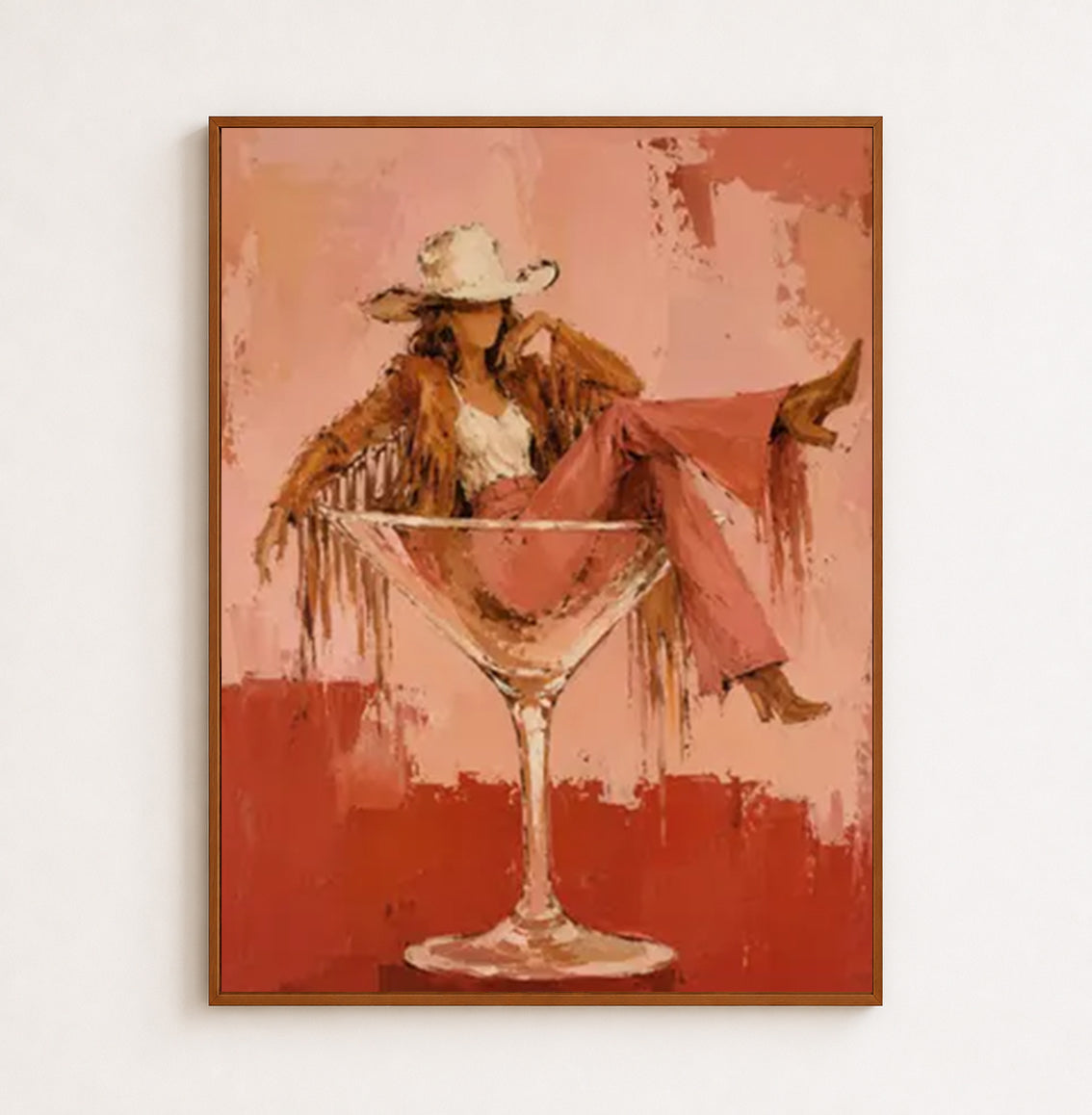 Unique Pink And Red Wall Art Modern Cowboy Theme Painting For Bedroom