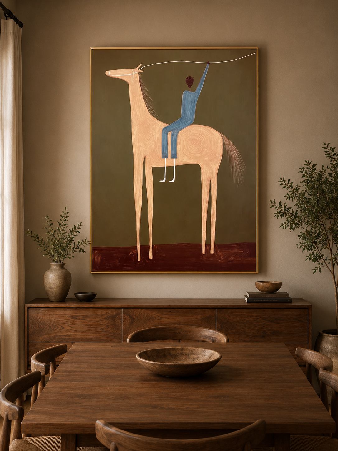Surreal Horse And Rider Painting Modern Folk Art For Living Room Decor
