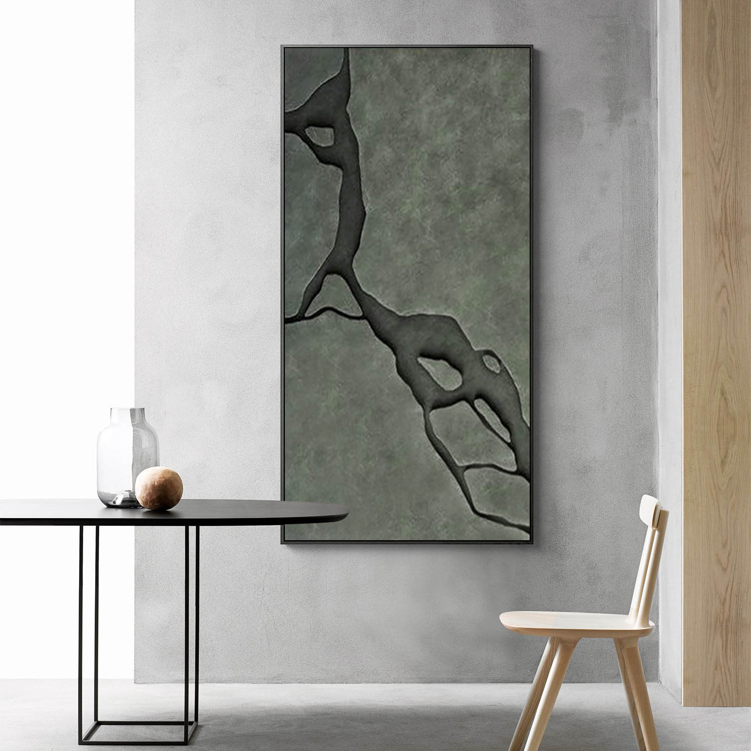 Green 3D Wood Carving Wall Art - Modern Olive Green Textured Painting for Living Room