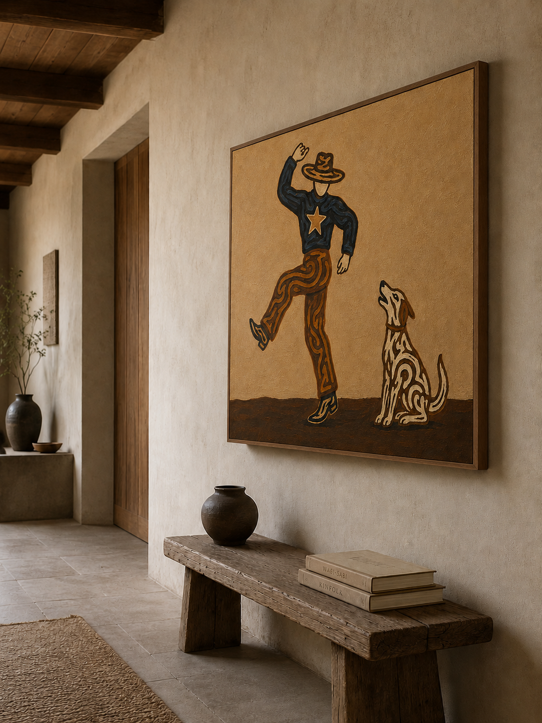Dancing Cowboy And Dog Painting Retro Western Decor For Living Room