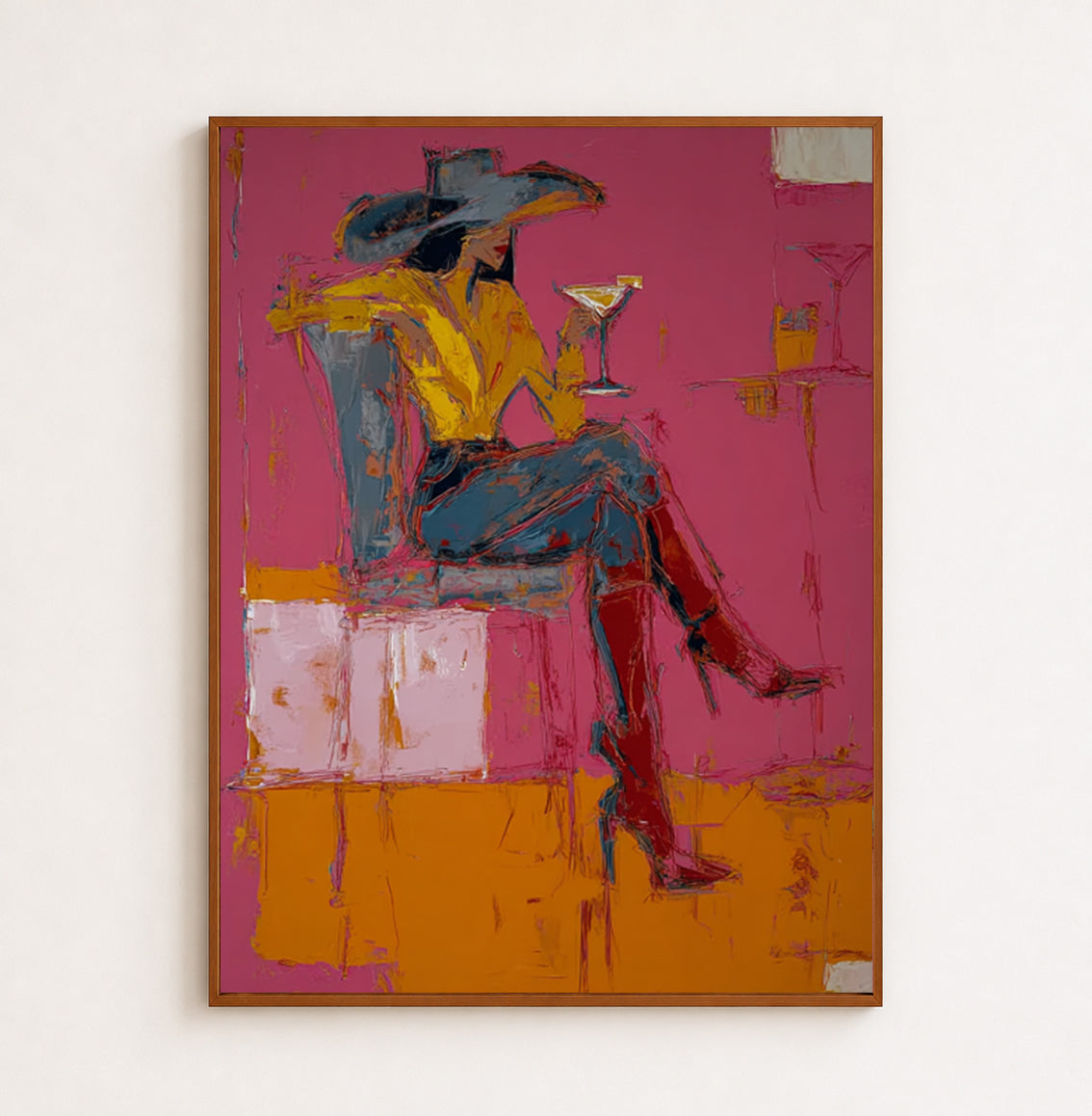 Bold Figurative Oil Painting Of Woman In Hat With Expressive Brushstrokes For Home Wall
