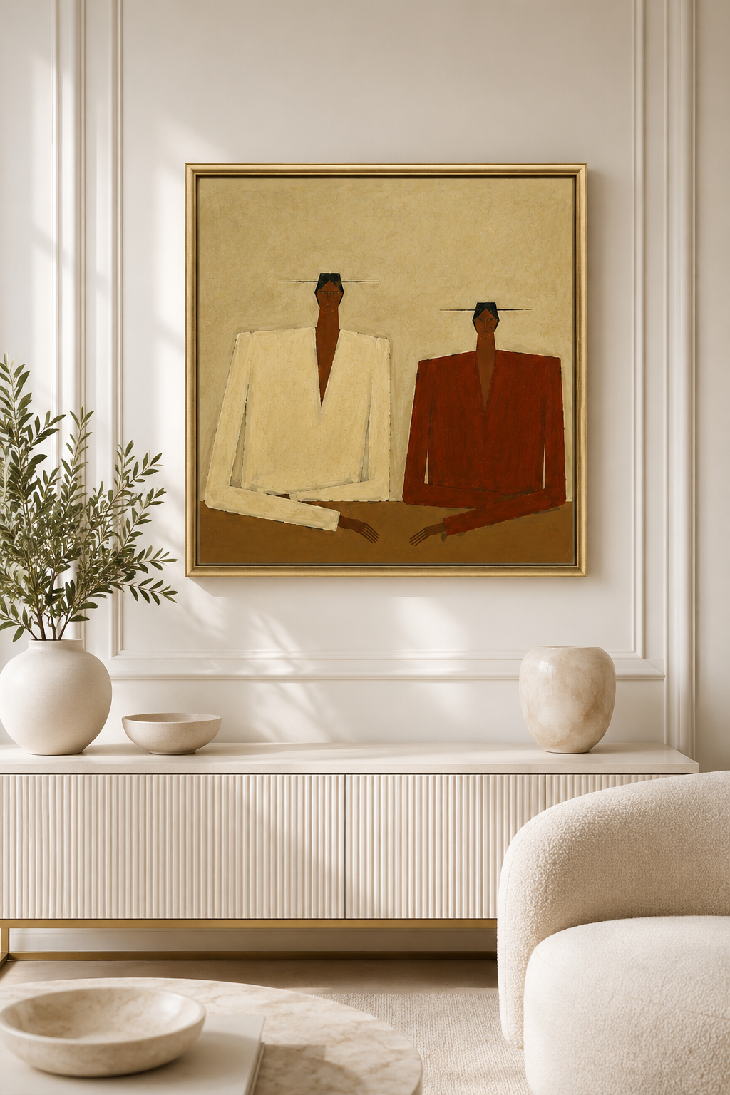 Original Hand-Painted Textured Portrait - Modern Abstract Duo for Wabi-Sabi Decor