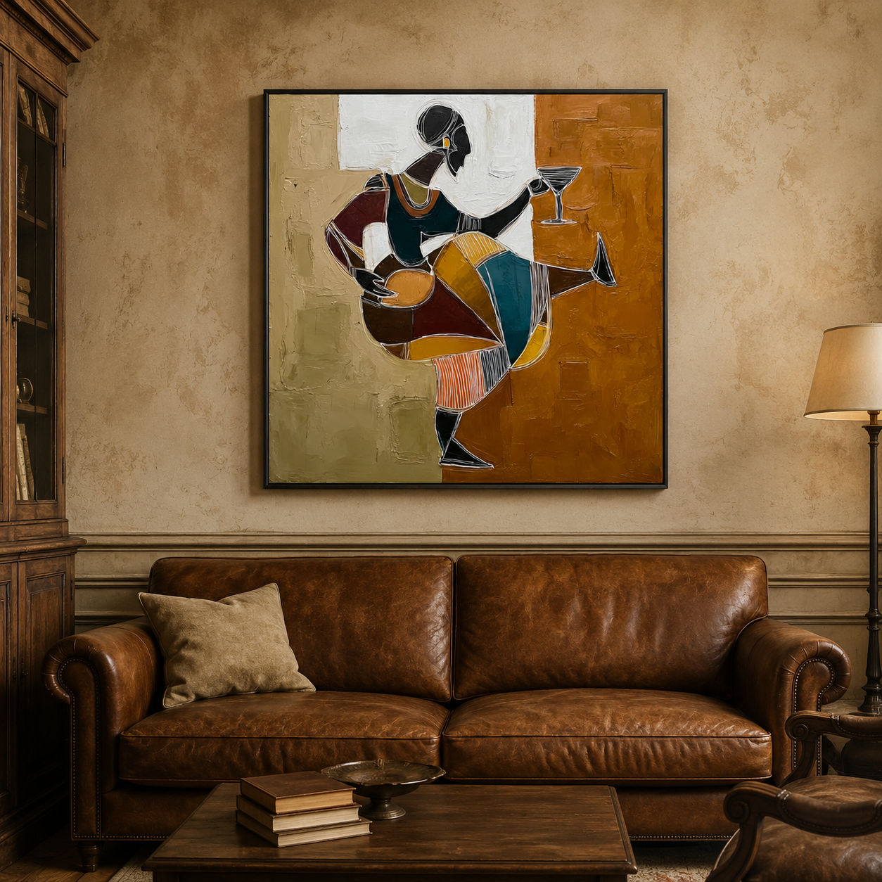 Abstract Dancing Woman Art In Earth Tones For Mid Century Modern Decor