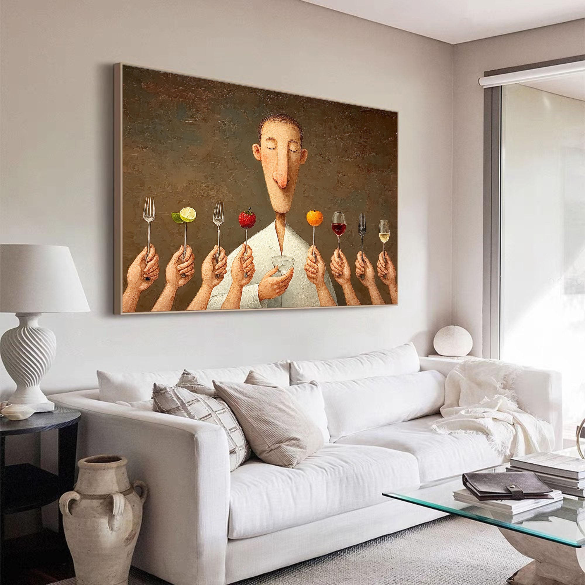 Modern Dining Room Art Kitchen Wall Art Foodie Wall Decor Fruit and Wine Art Painting