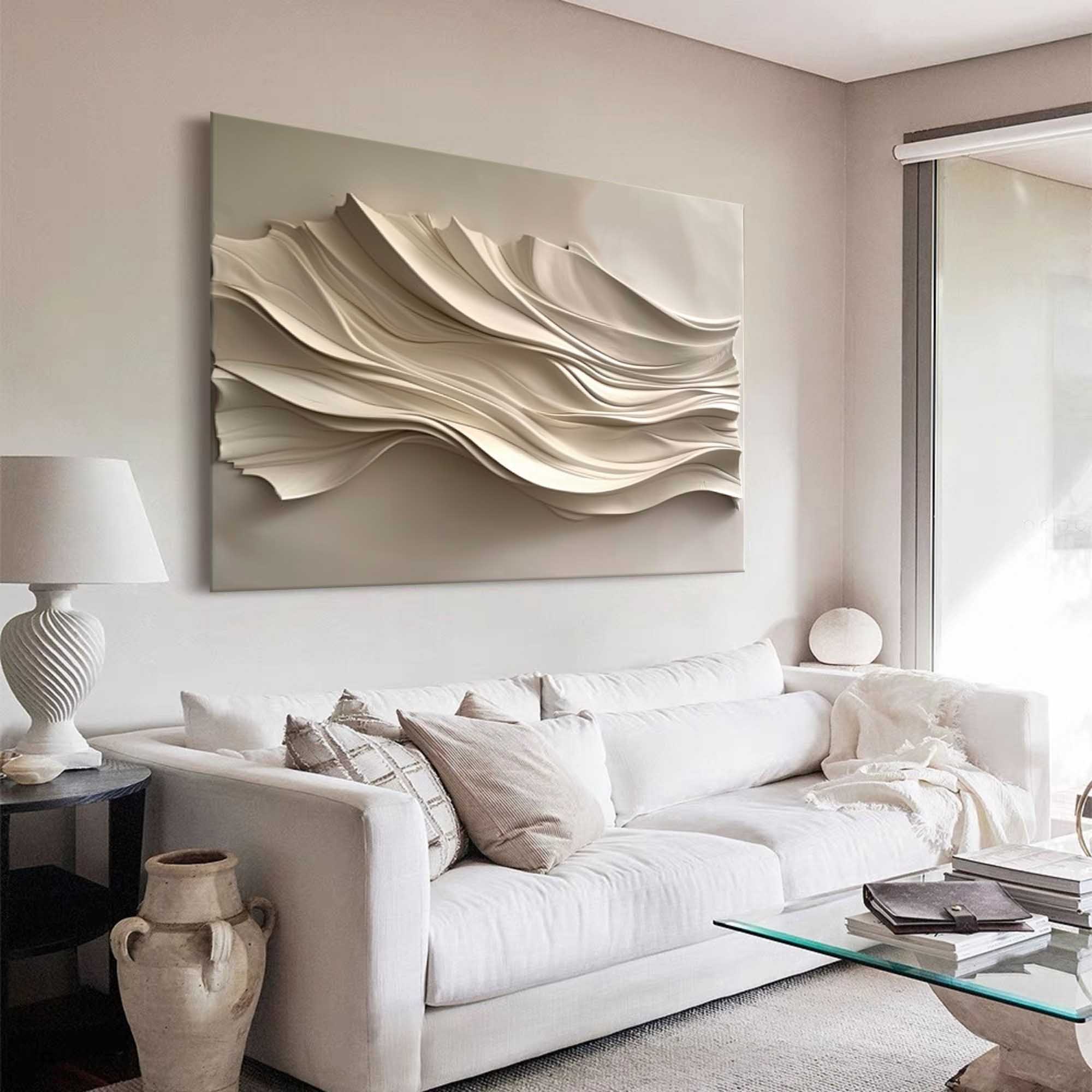 Beige Sculptured art Wood carving wall art Beige 3D Textured Wall Art
