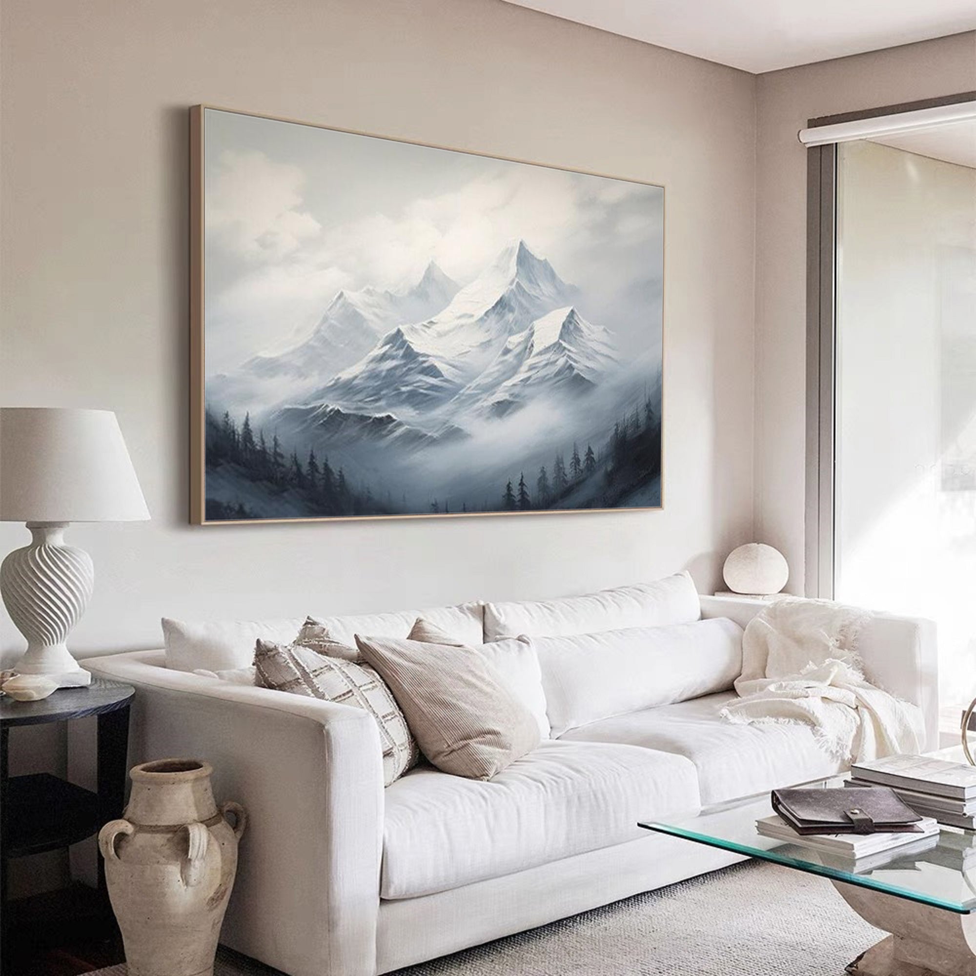 Large mount paintings mountain wall art Large blue abstract art blue mountain landscape art