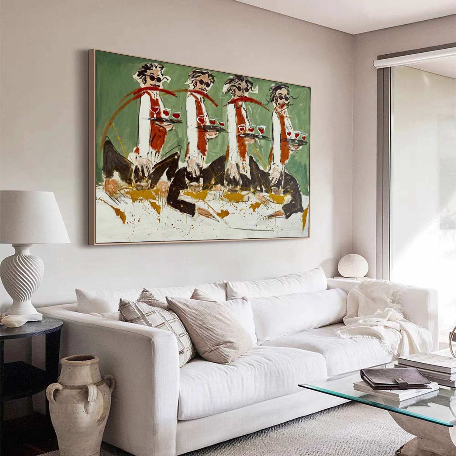 Modern Expressionist Waiter Oil Painting - Whimsical Bar & Dining Room Wall Art