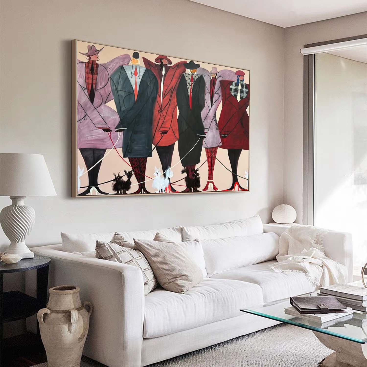 Haute Couture Figures with Poodles Oil Painting - Hand-Painted Fashion Wall Art