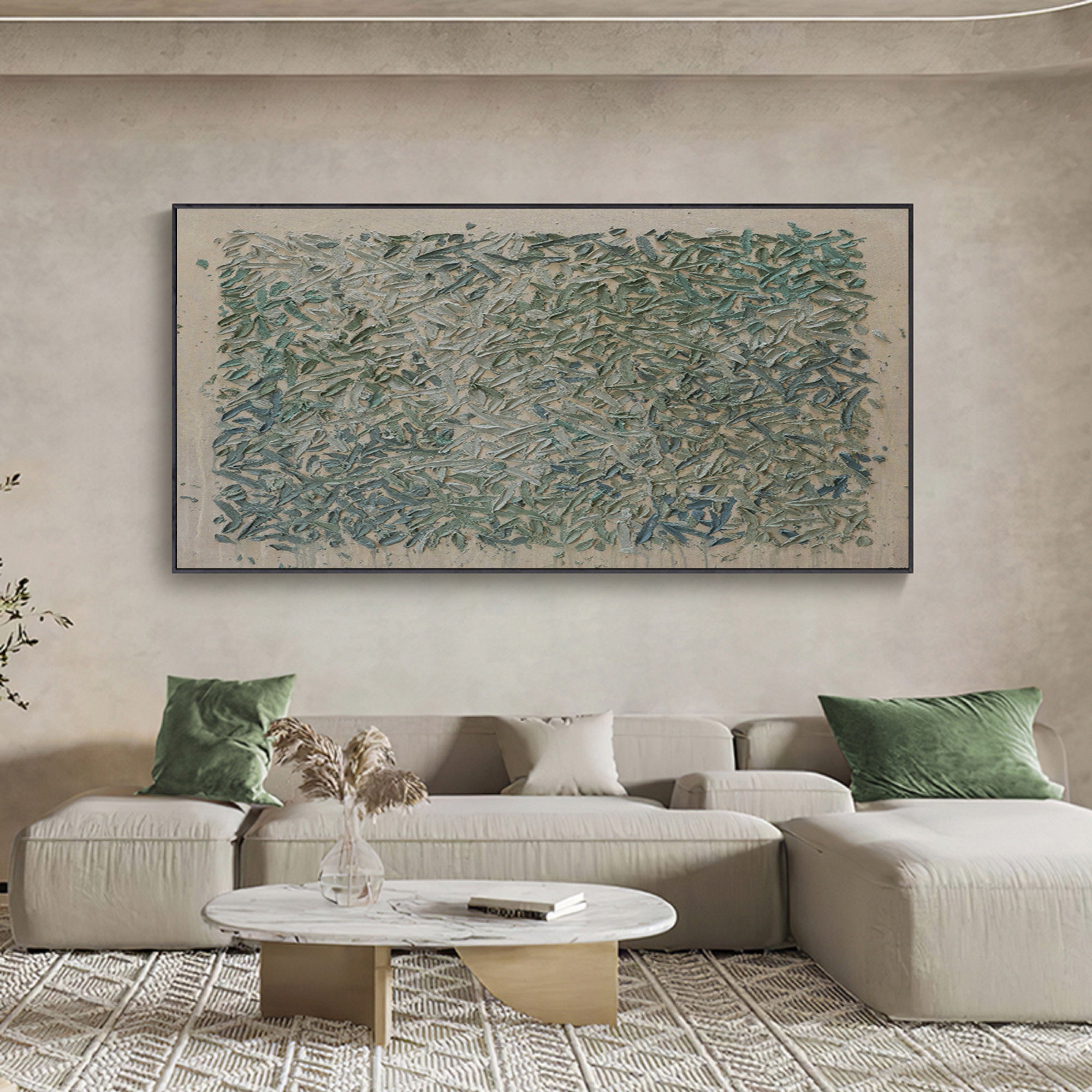 Green wall art Green textured wall art Large Green abstract painting