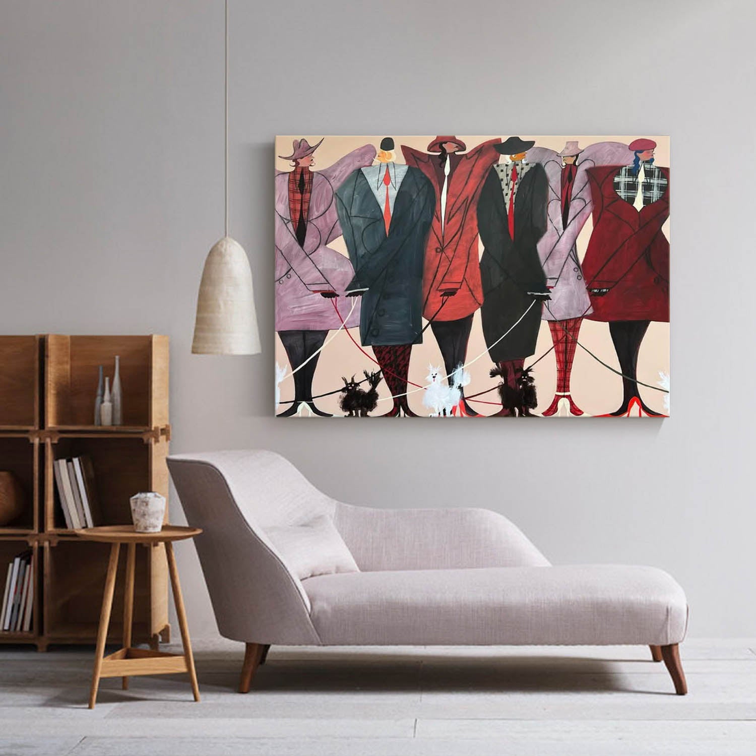 Haute Couture Figures with Poodles Oil Painting - Hand-Painted Fashion Wall Art