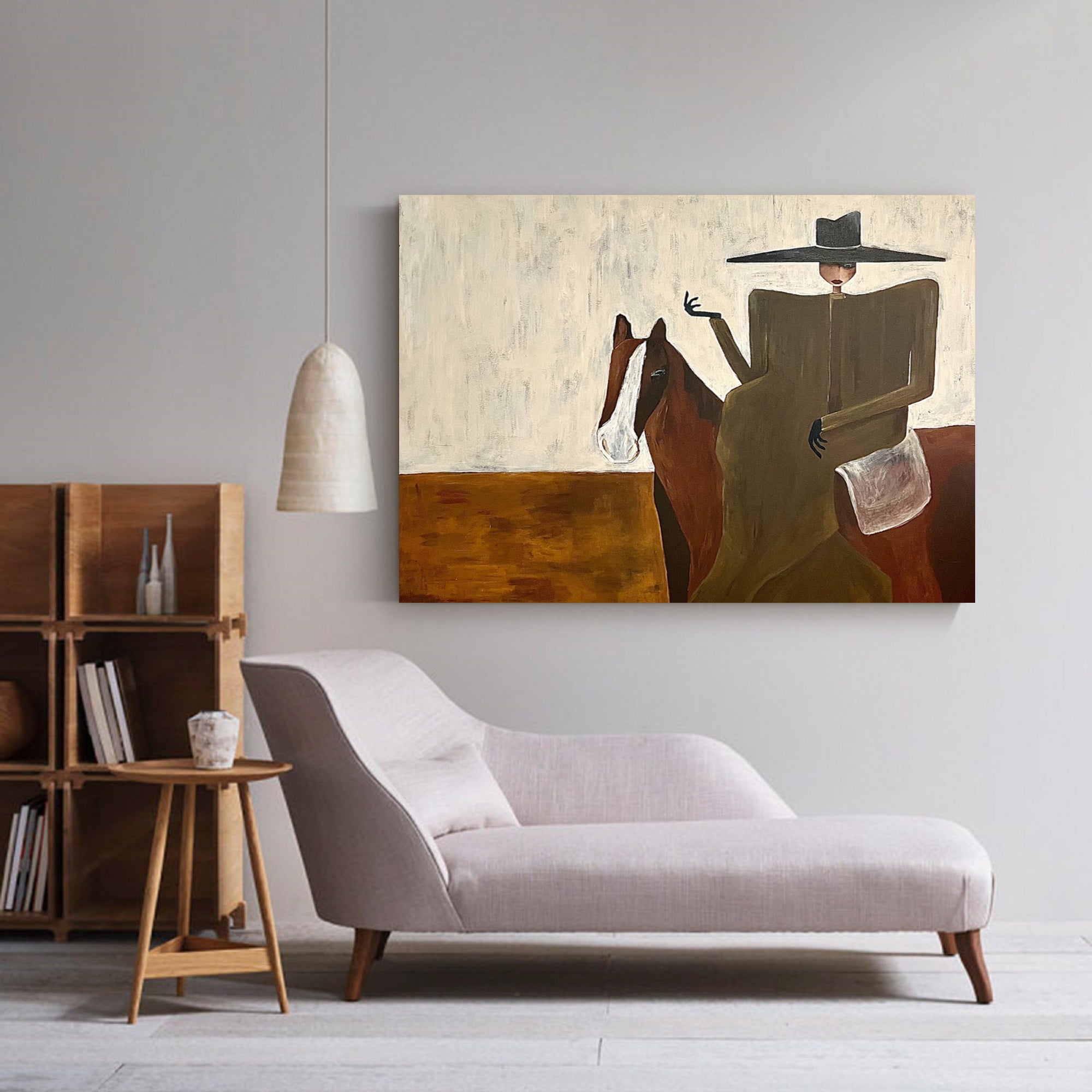 Modern Woman and Horse Painting Mid-century Modern Woman Painting