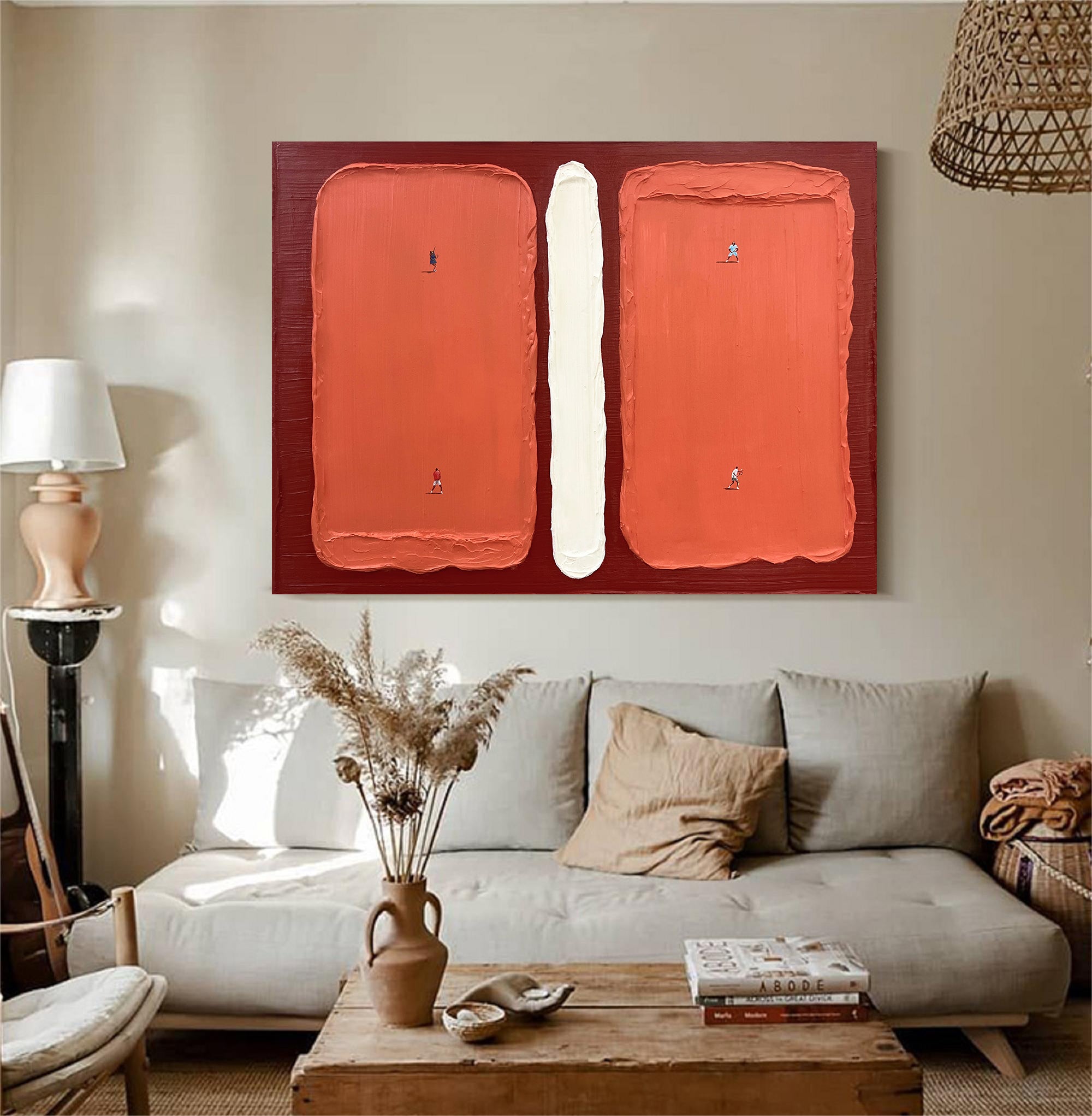 Tennis Art Red Tennis Court Art Red Tennis Ball 3D Texture Impasto Art