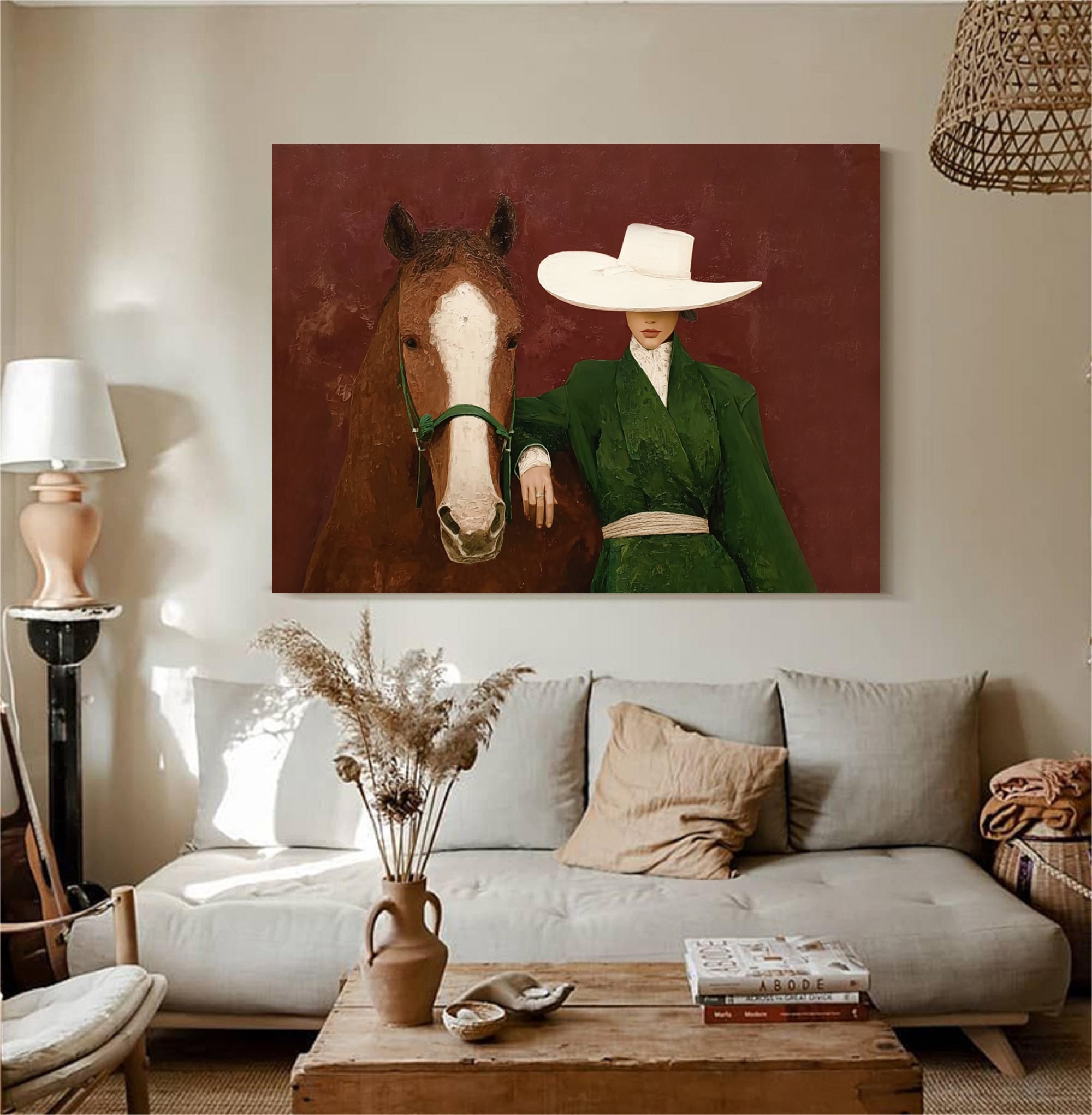 Modern Abstract Horse Art Mid-century Modern Woman and Horse Painting