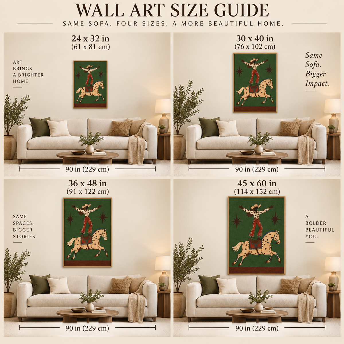 Western Wall Art For Living Room Green Horse Painting Handmade Cowboy Decor