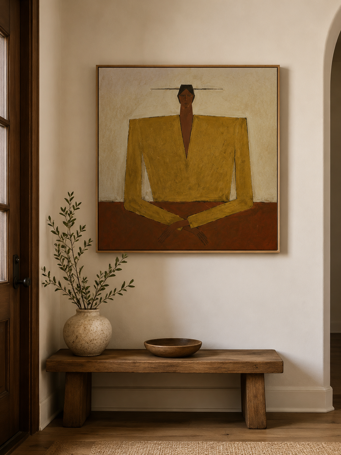 Abstract Figurative Oil Painting In Earth Tones For Mid Century Modern Home Decor