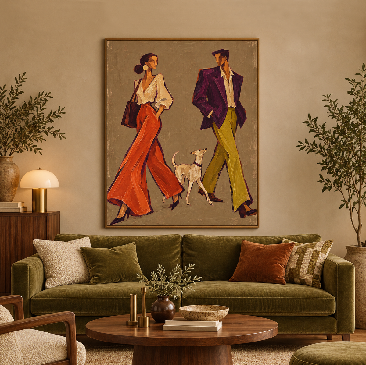 High Fashion Couple Canvas Art, Retro Street Style Painting, Chic Living Room Artwork