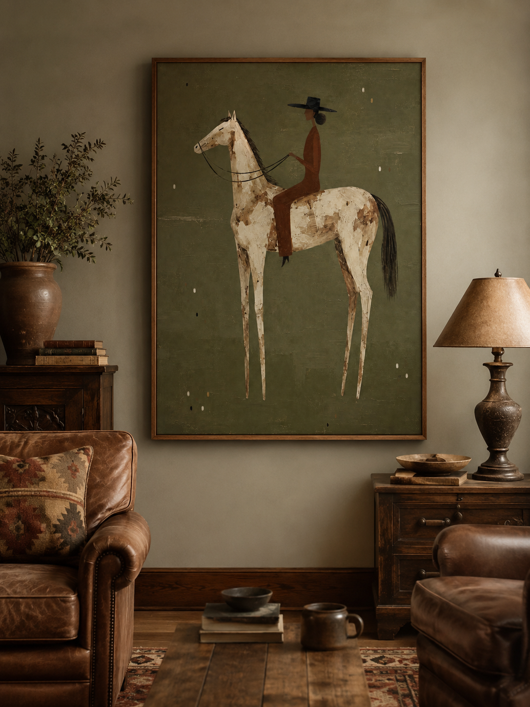 Stylized Woman On Horse Painting For Southwestern Home Decor Wall Art