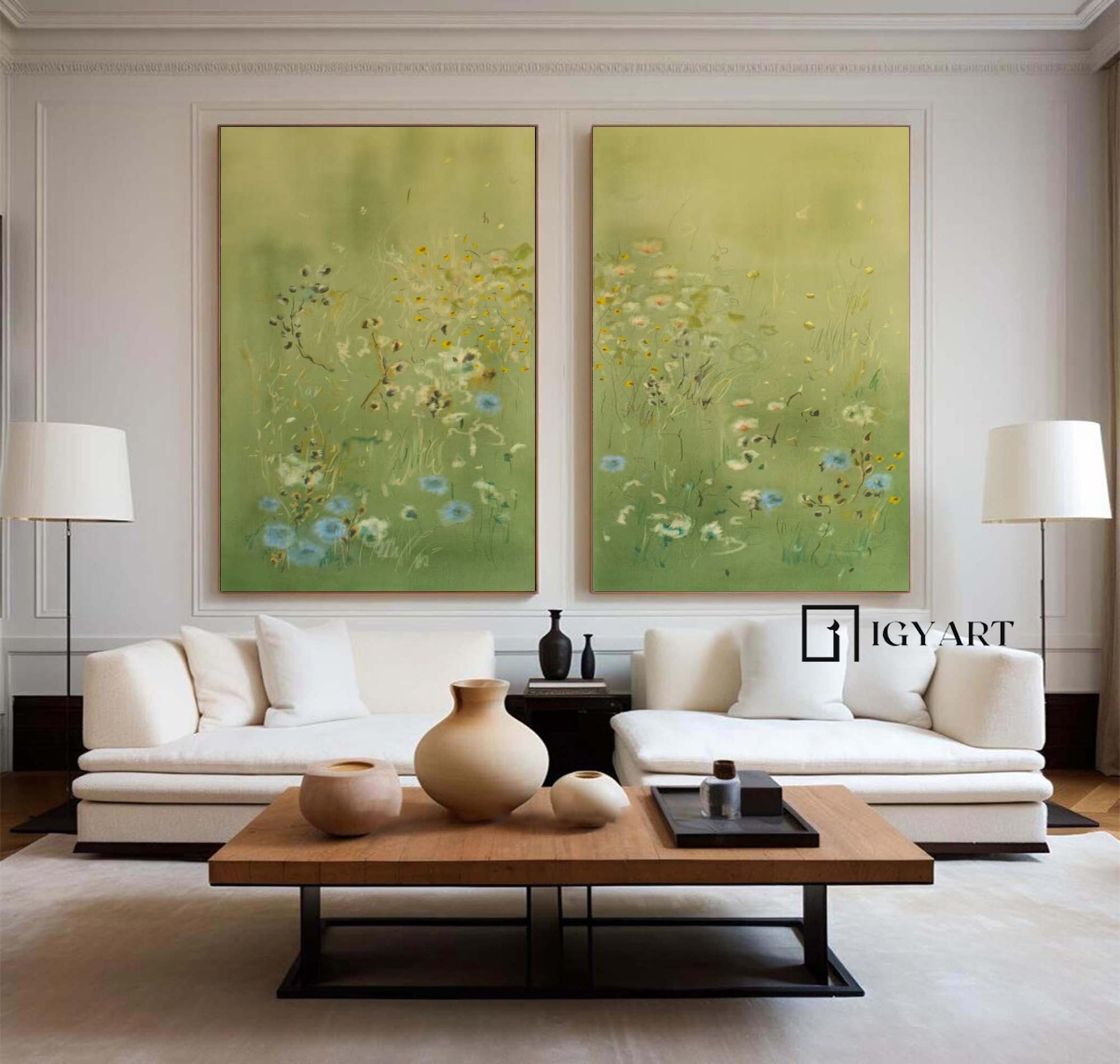 Green Flower Art Green landscape abstract painting Abstract Flower Painting