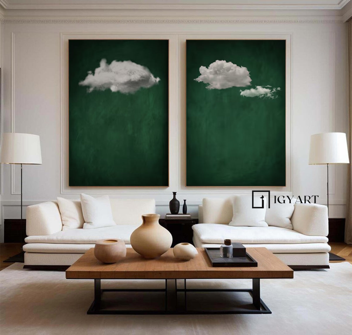 White cloud painting white cloud sky painting green abstract painting