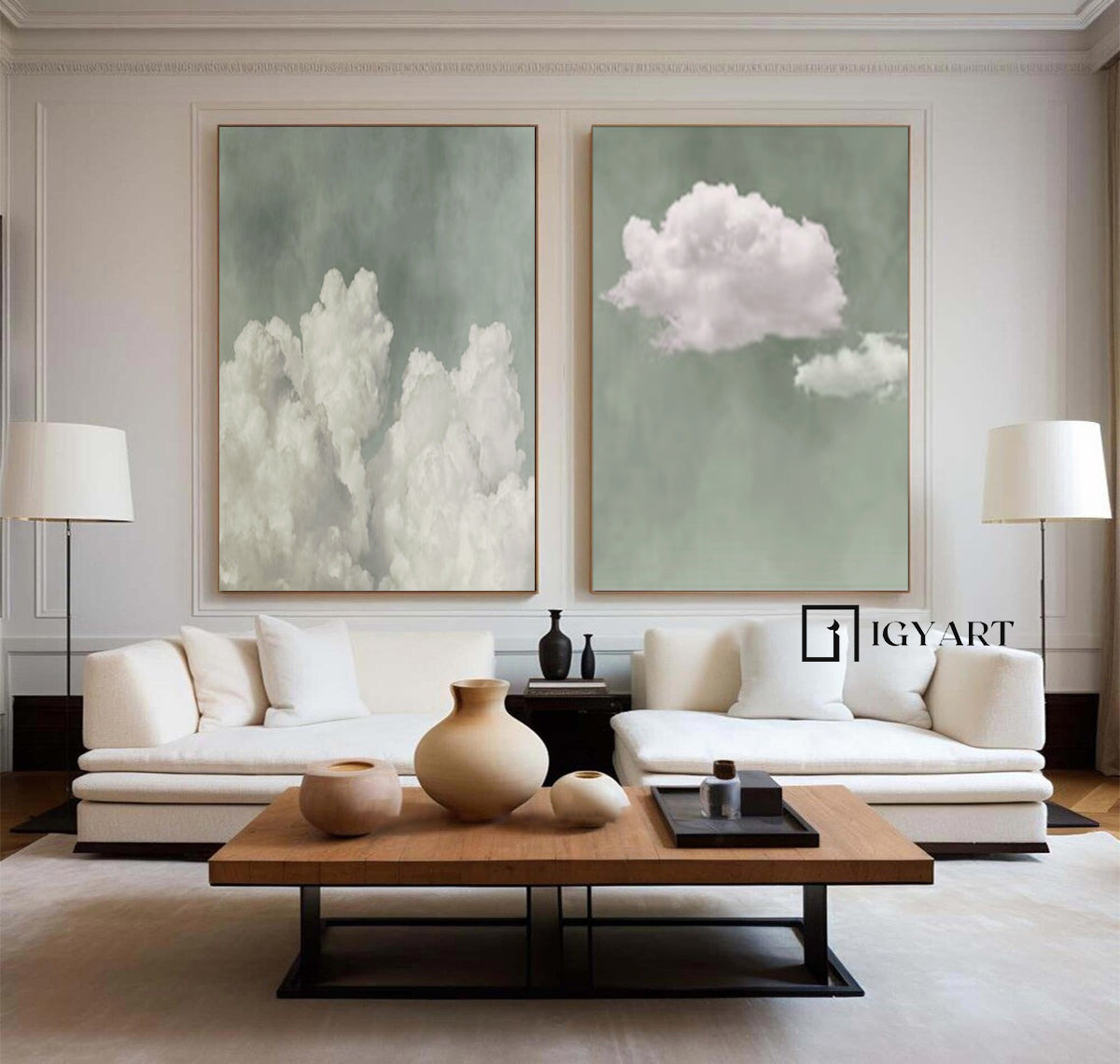 White cloud painting white cloud sky painting green abstract painting
