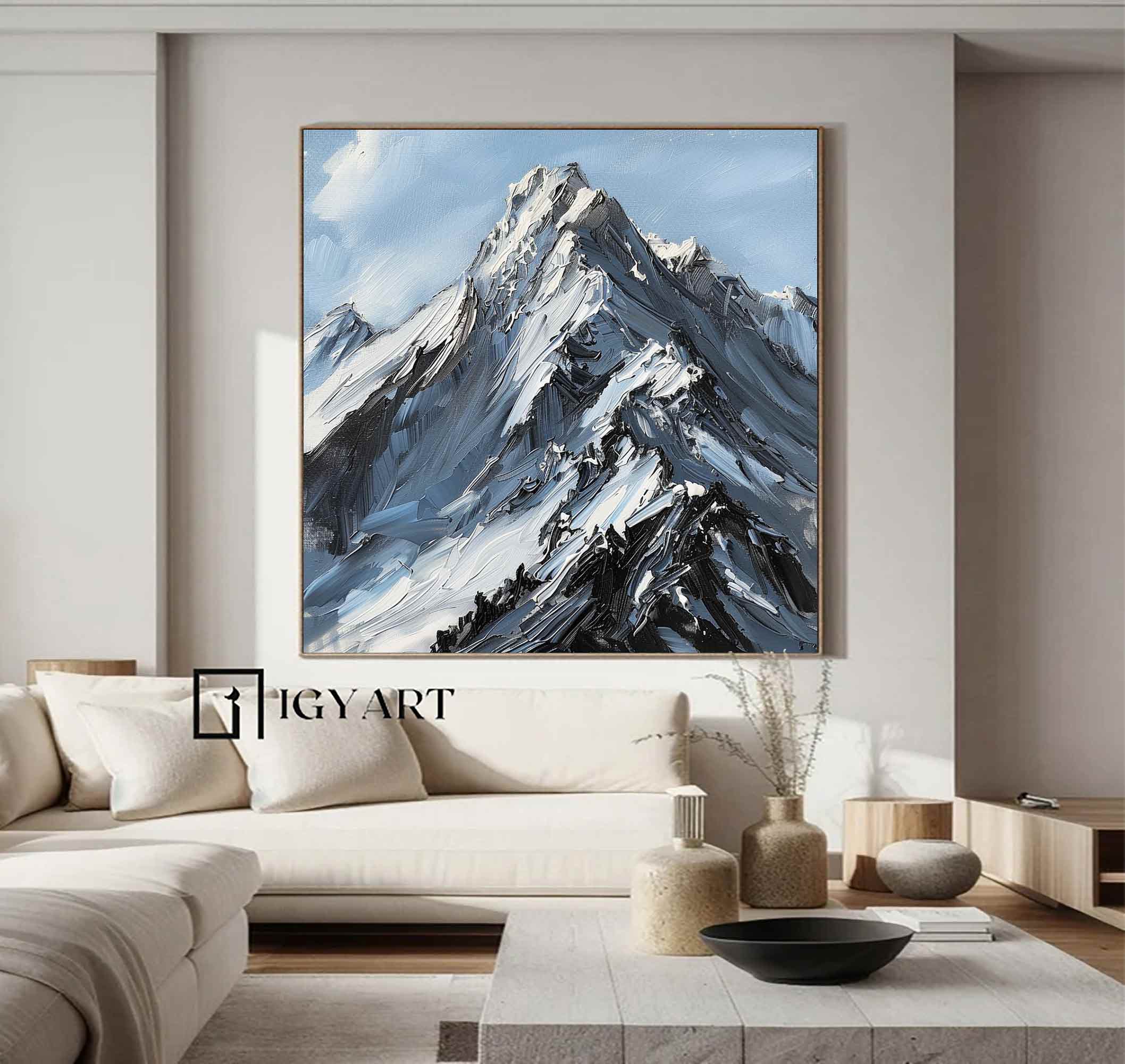 Mountain Abstract art Black and white Mountain Painting Blue Mountain textured wall art