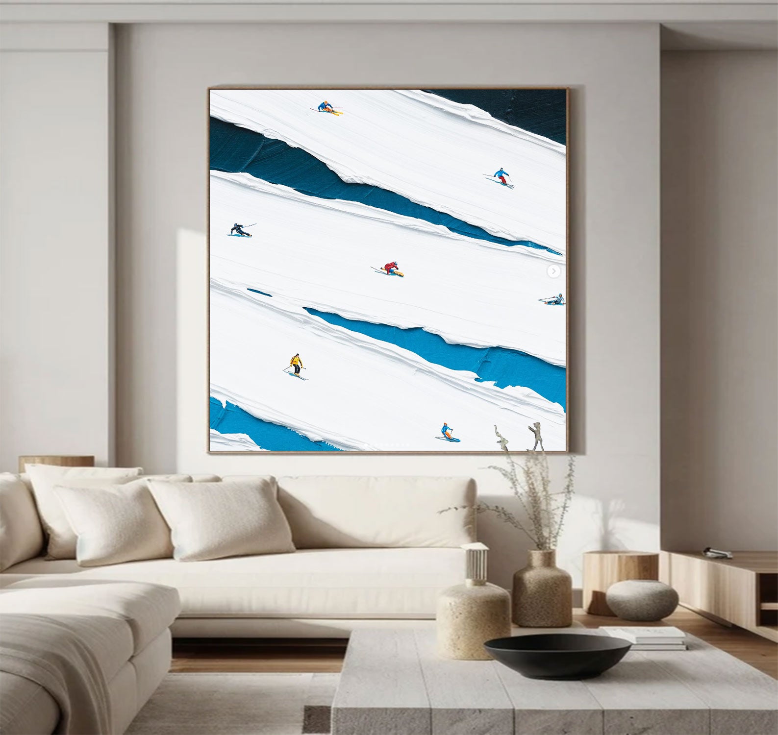 Skier Painting 3D Skiing Sport Art Textured Wall Art Personalized Gift For Skiers White Snowboards Painting