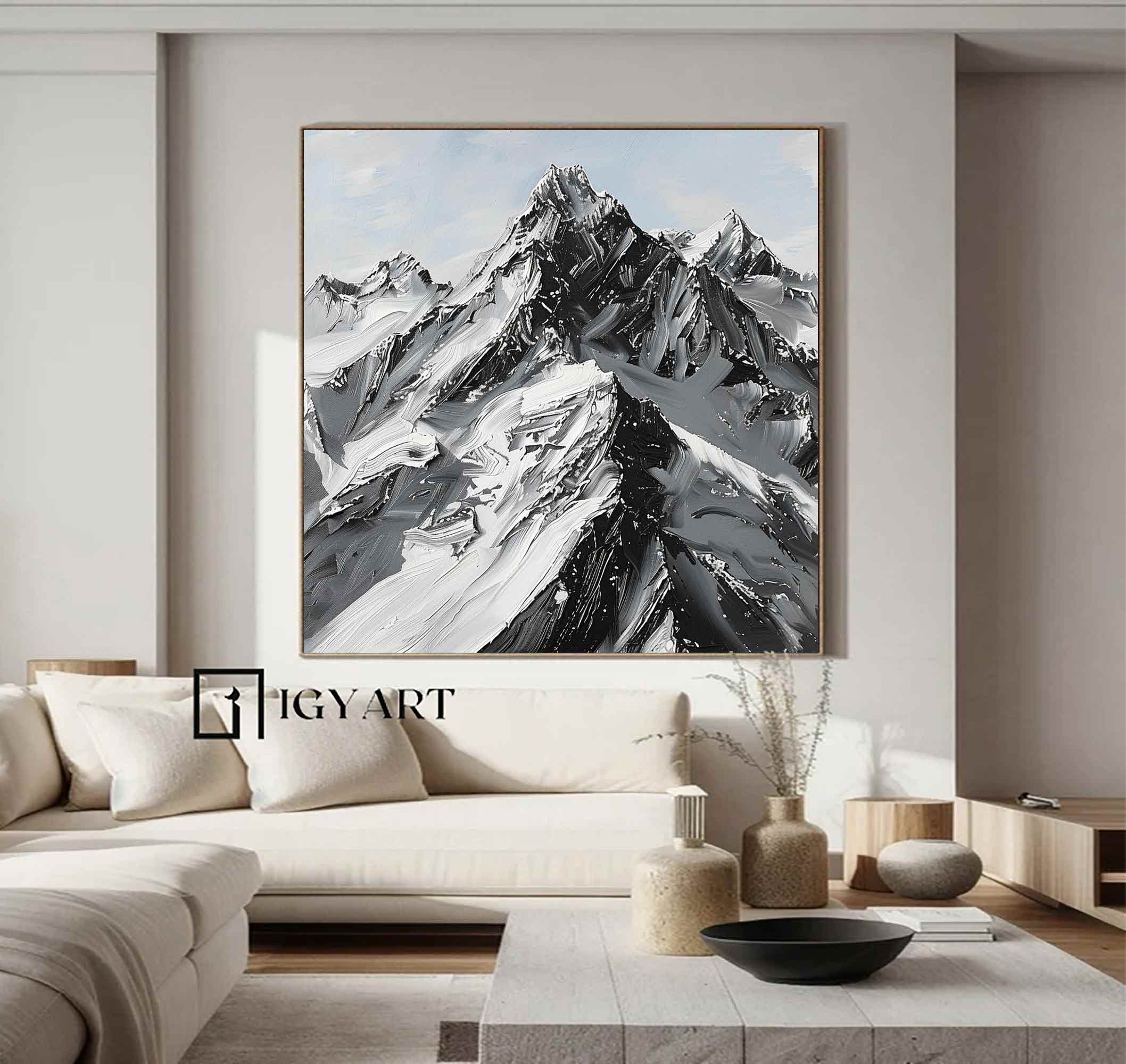 Mountain textured wall art Black and white Mountain Abstract art Black and white Mountain Painting
