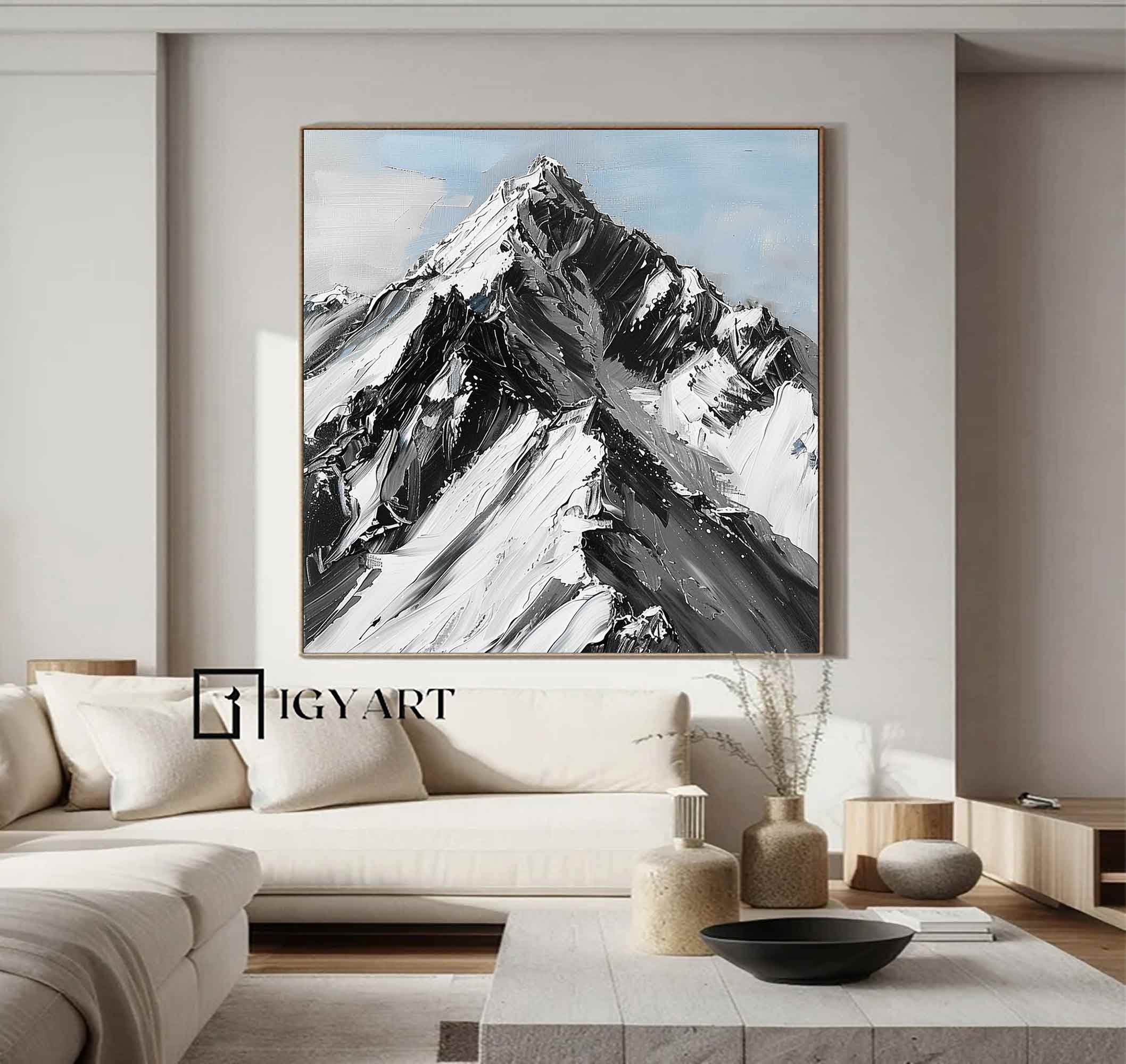 Mountain Painting Black and white Mountain Abstract art Black and white Mountain textured wall art