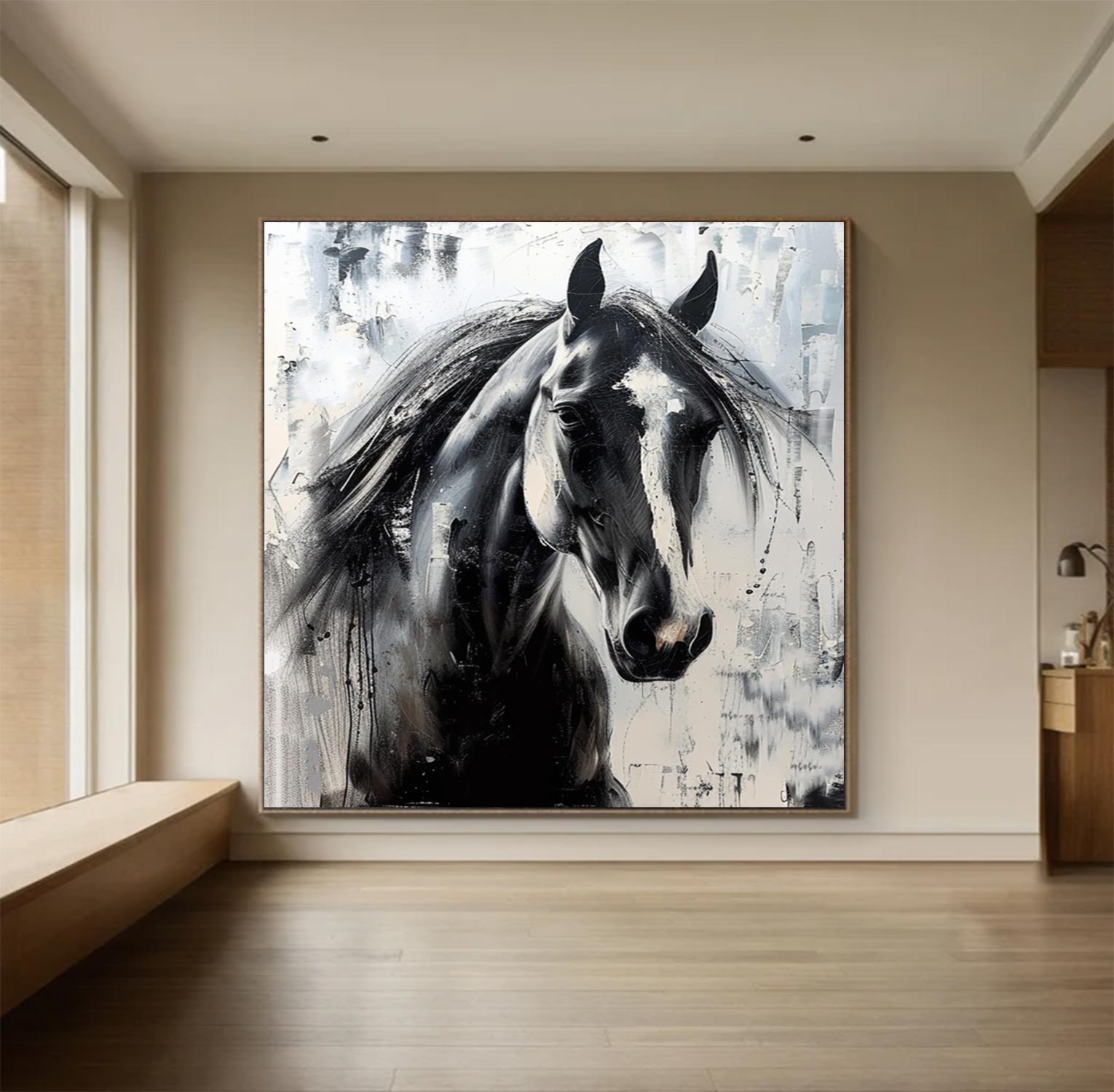 Horse oil painting black horse painting horse head painting black horse head painting Personalized Gifts Animal Painting