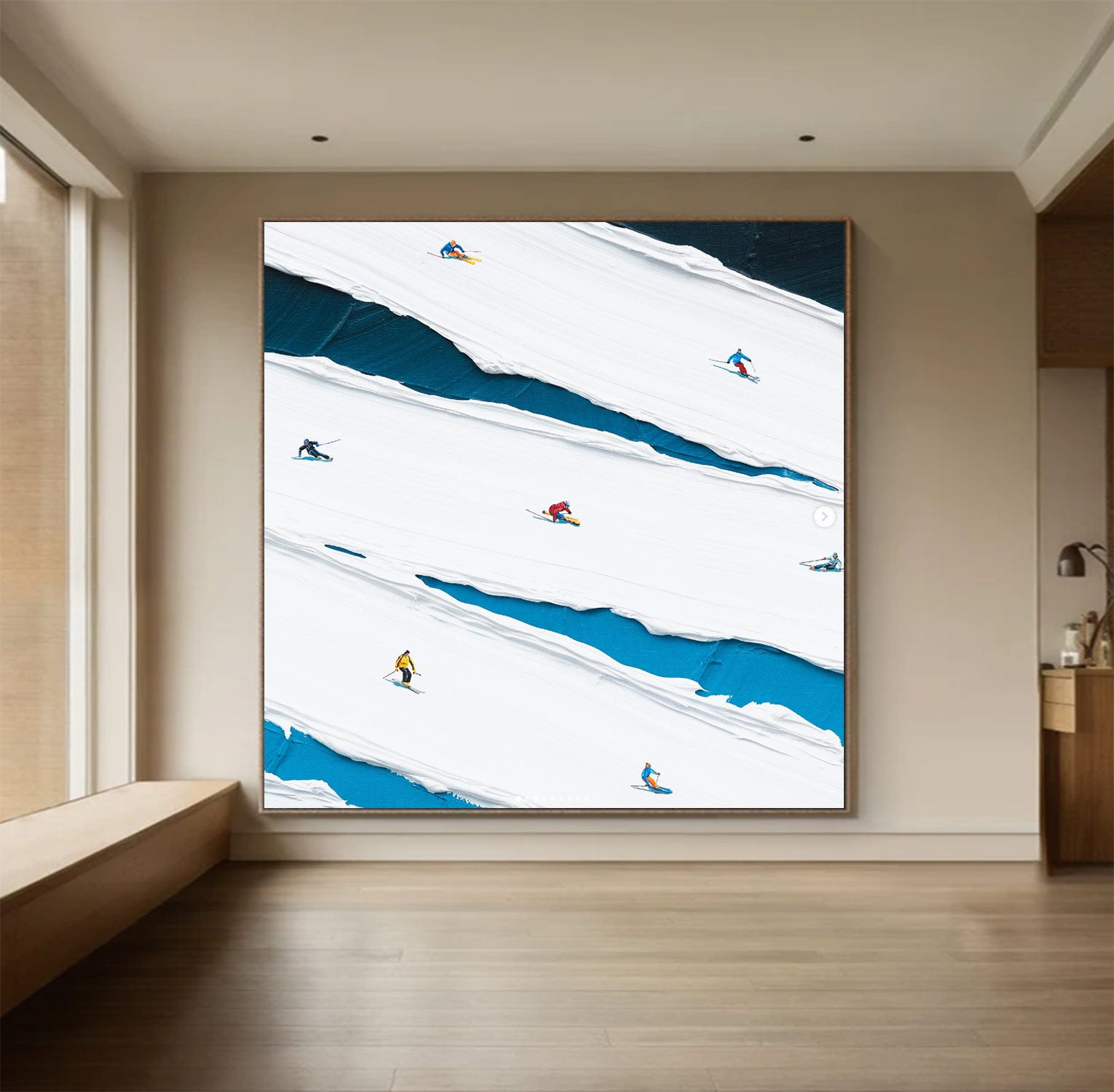 Skier Painting 3D Skiing Sport Art Textured Wall Art Personalized Gift For Skiers White Snowboards Painting