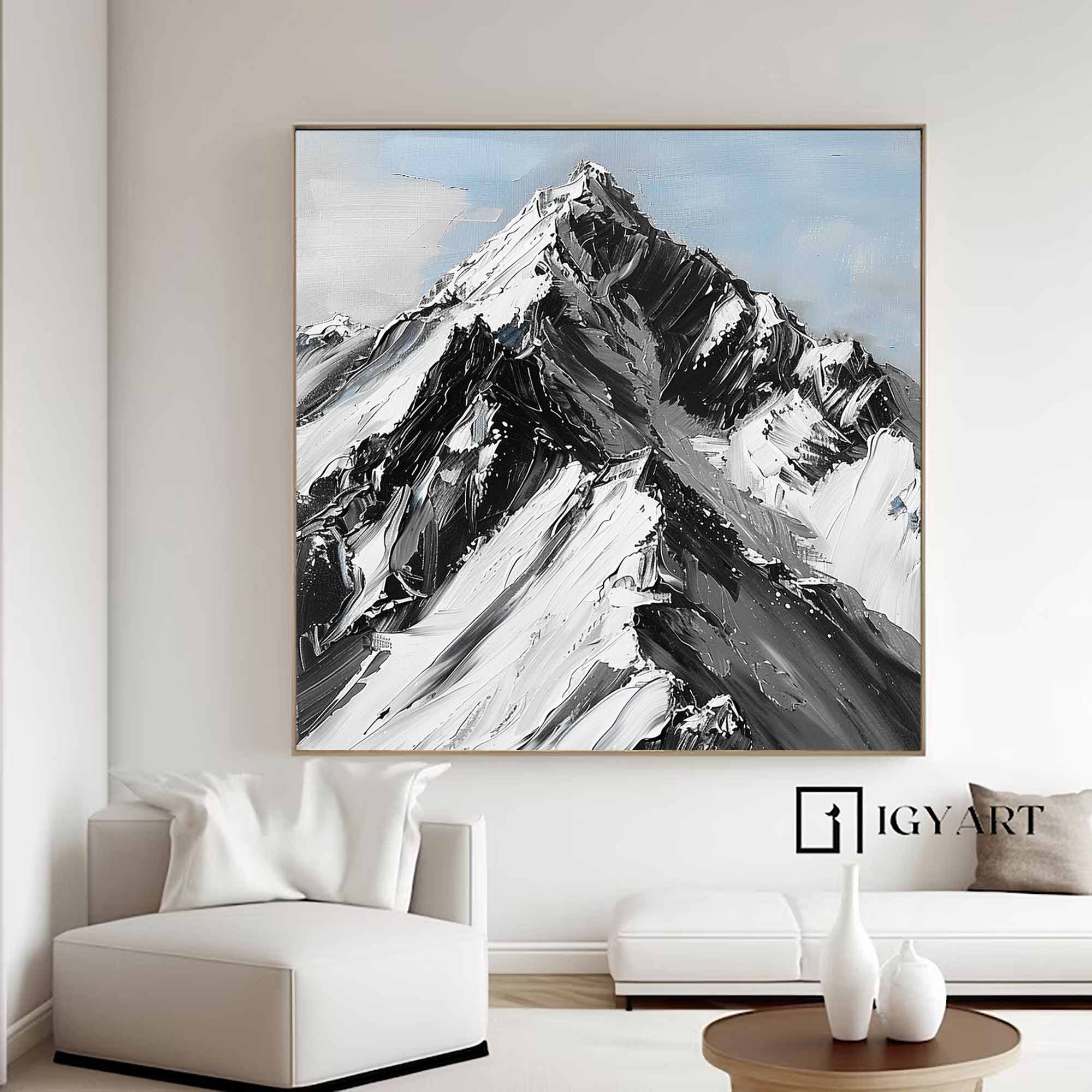 Mountain Painting Black and white Mountain Abstract art Black and white Mountain textured wall art